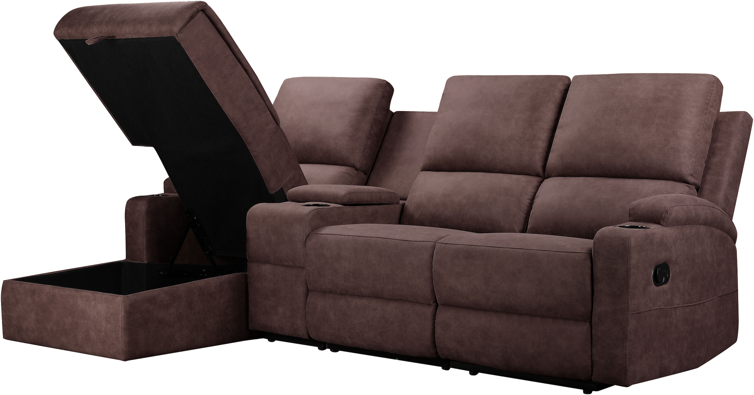 Home affaire Ecksofa »NAPORI Multimediasofa, 3er Kinosessel XXL, L-Form, 3 Bezugsstoffe«, Kinosofa mit Relaxfunktion, Getränkehalter, Staufach und Staukasten