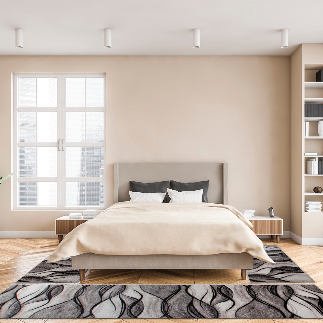 my home Bettumrandung »Tritom«, (3 tlg.), mit besonders weichem Flor, Kurzflor, modernes Wellen Muster