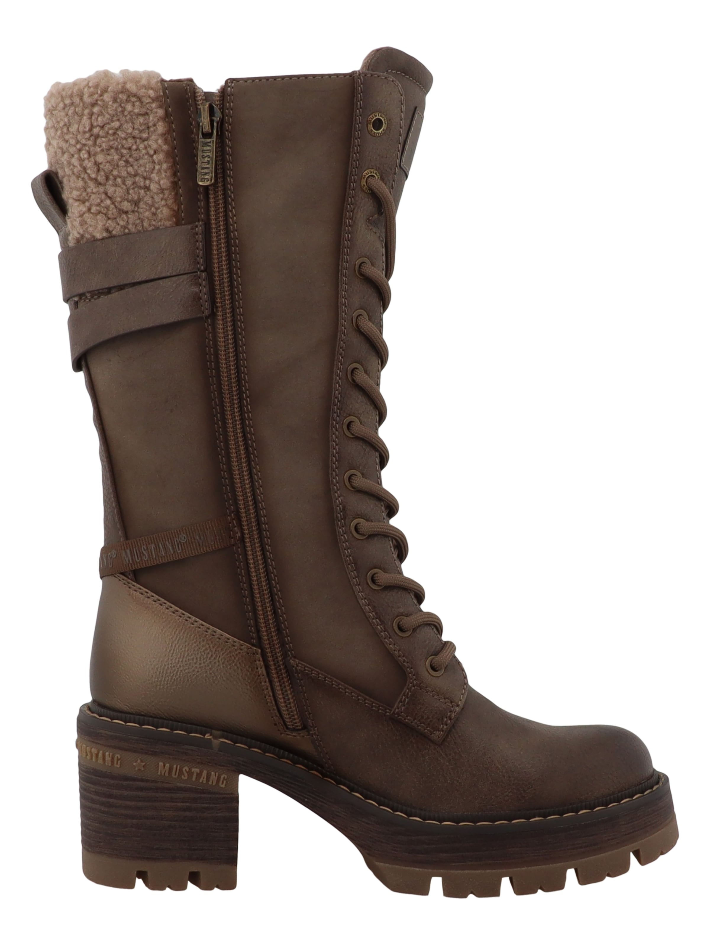 Mustang Shoes Winterstiefel »Stiefel«  Blockabsatz, Schnürstiefel mit Warmfutterkragen und Zierschnalle