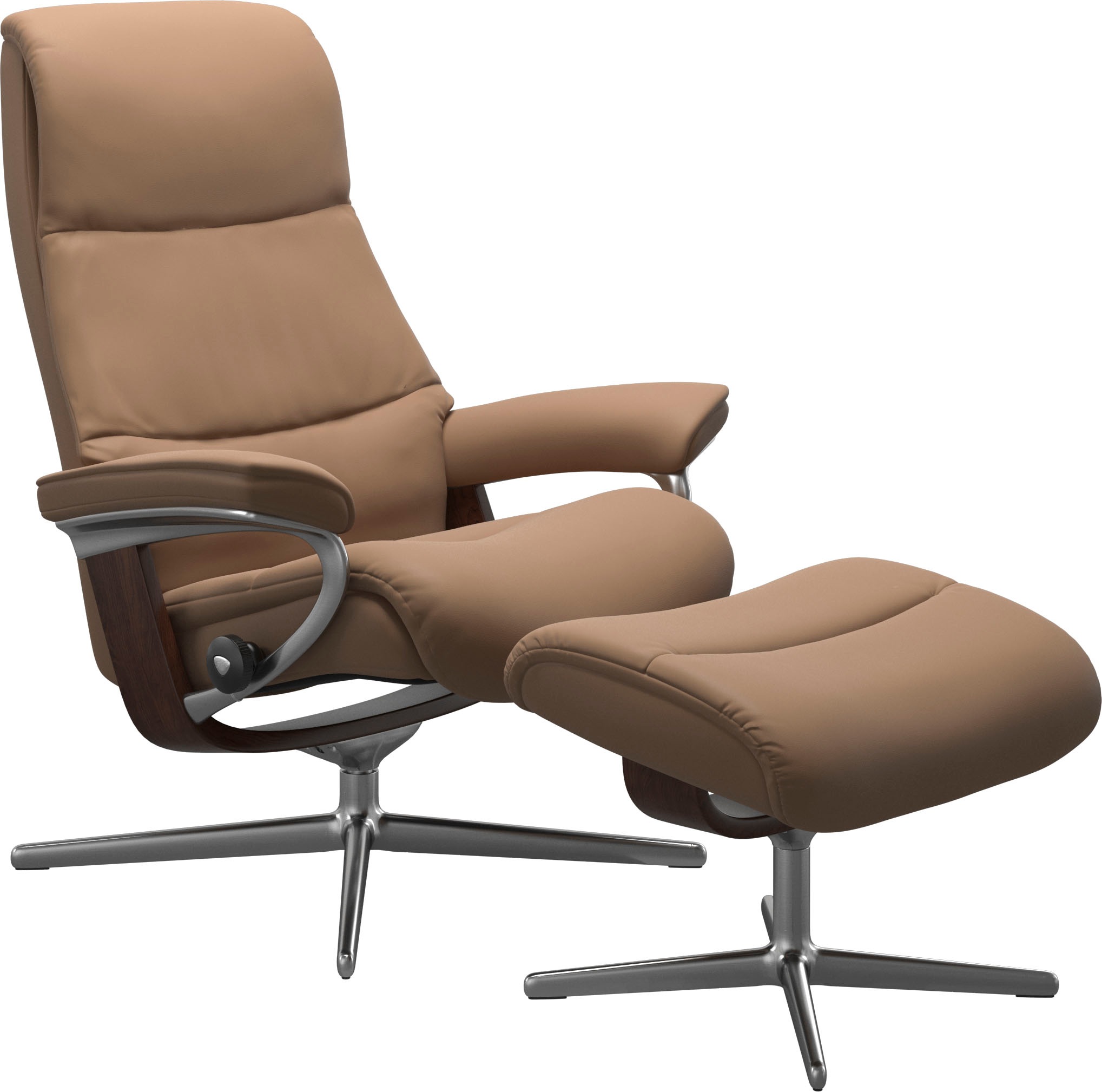 Stressless® Relaxsessel »View« Set, Relaxsessel mit Hocker,  mit Hocker, mit Cross Base, Größe S, M & L, Holzakzent Braun
