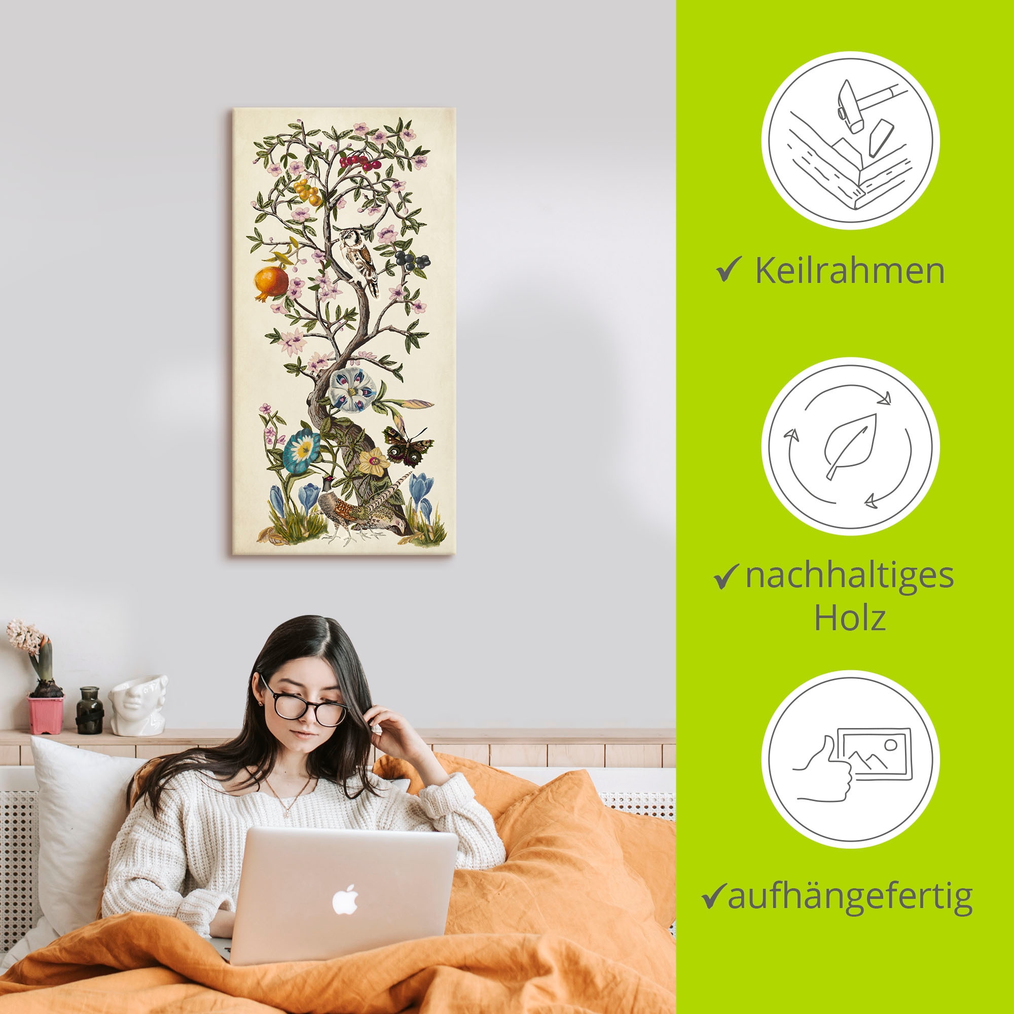 Artland Leinwandbild »Chinoiserie Natur I« Pflanzen 1 Stk. tlg. auf Holzrahmen gespannt