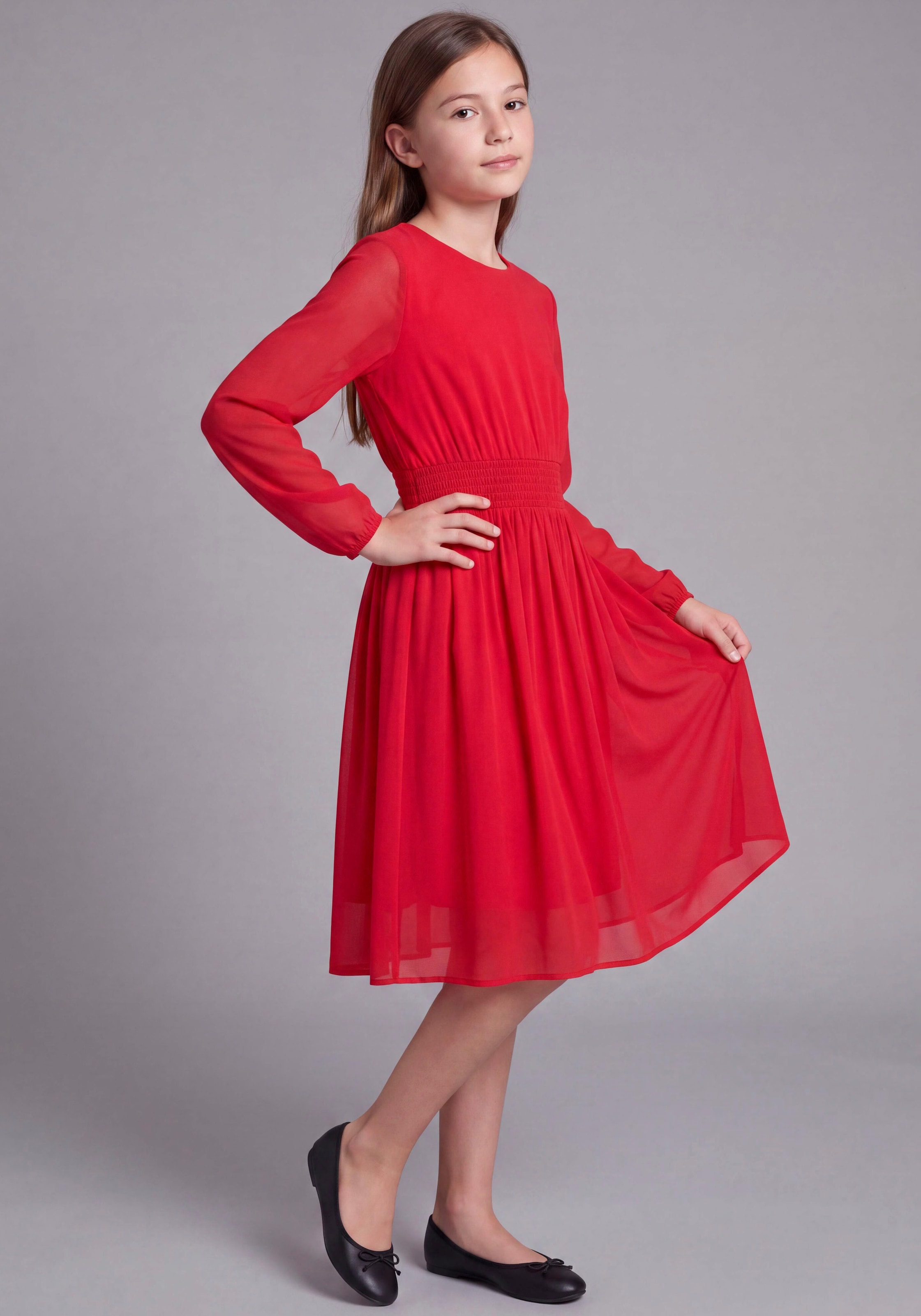 Bruno Banani Chiffonkleid »Meshkleid mit transparenten Ärmeln für festliche Anlässe« Festliches Shirtkleid mit Chiffon