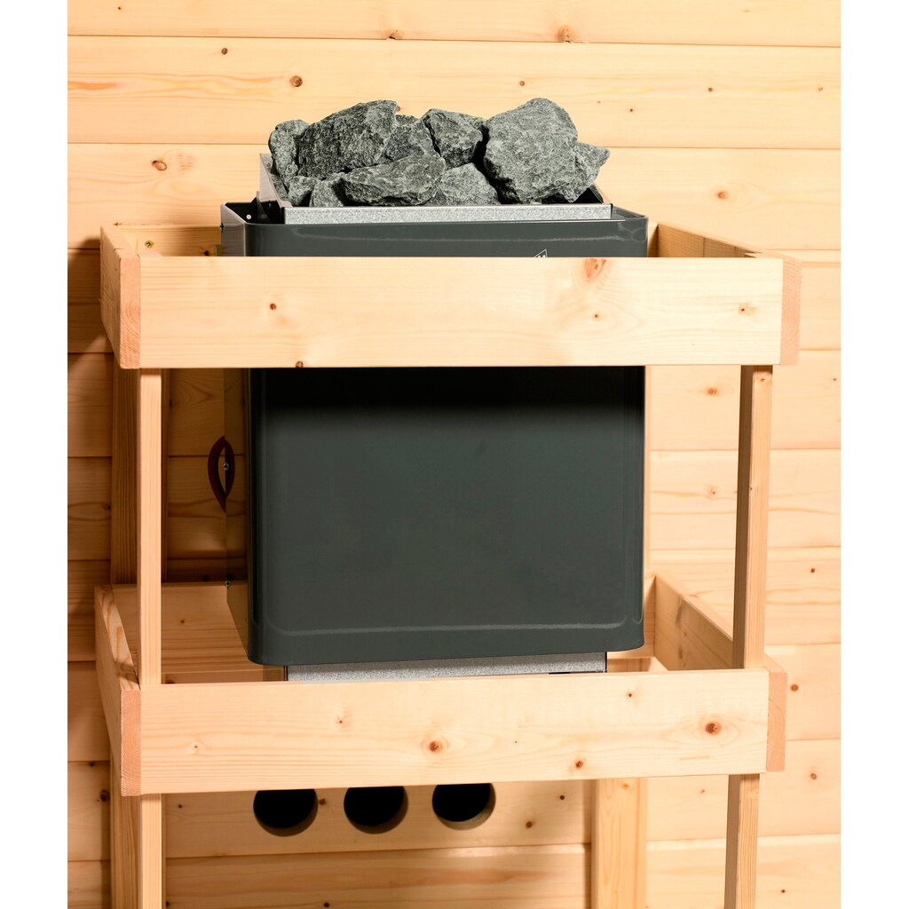 Karibu Sauna »Tomke«, (Set), 3,6-kW-Plug & Play Ofen mit integrierter Steuerung