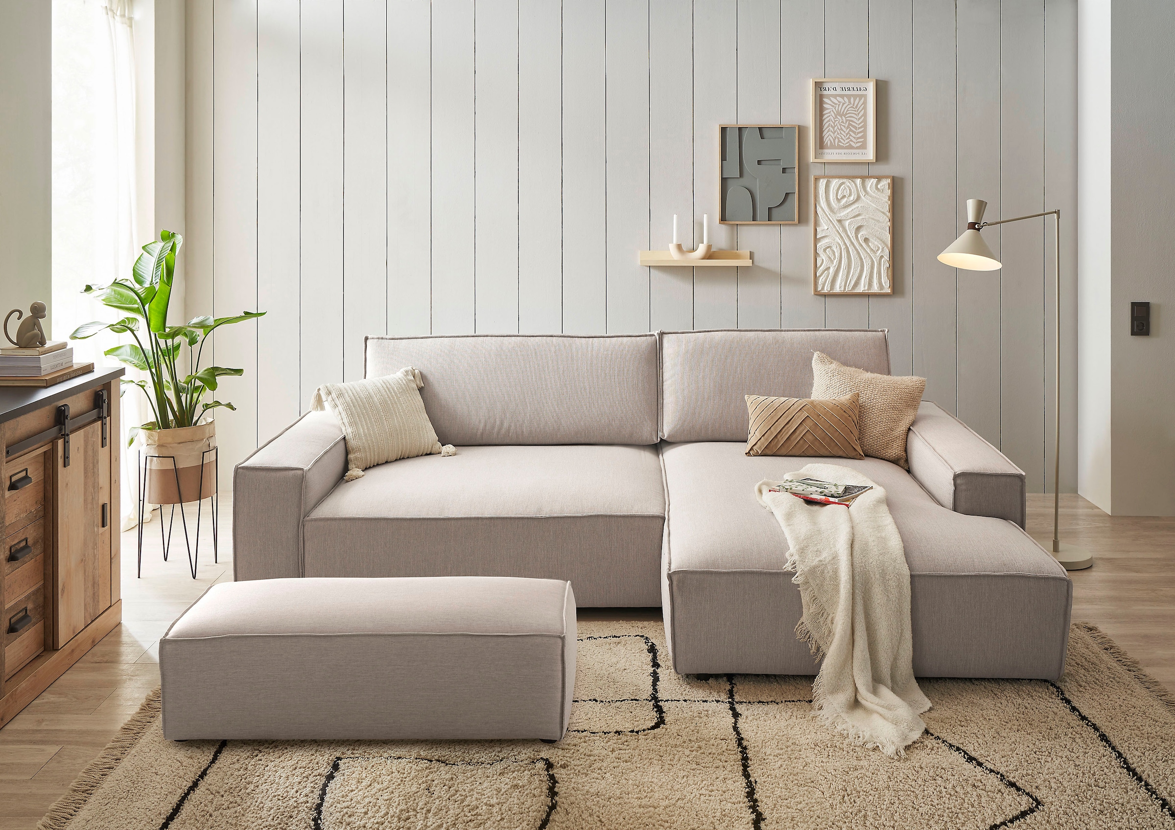 Home affaire Polsterecke »NEU: SHERWOOD XXL tief, L-Form mit Schlaffunktion, Big-Sofa mit Hocker«, (Set, 2 St.), stellbar zum Schlafsofa (Krokodilverbinder), Cord, Leinenoptik