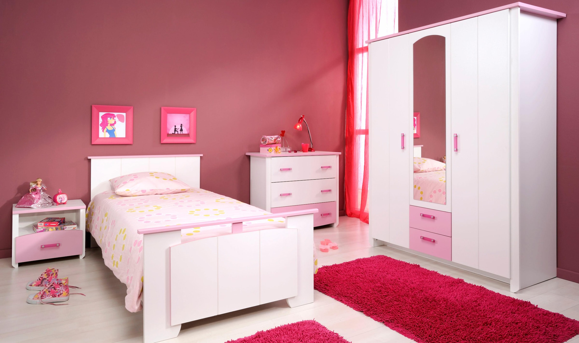 Parisot Jugendzimmer-Set »Biotiful«, (Set, 4 tlg., Bett, Nachttisch, Schrank, Kommode), mit Kleiderschrank und Kommode