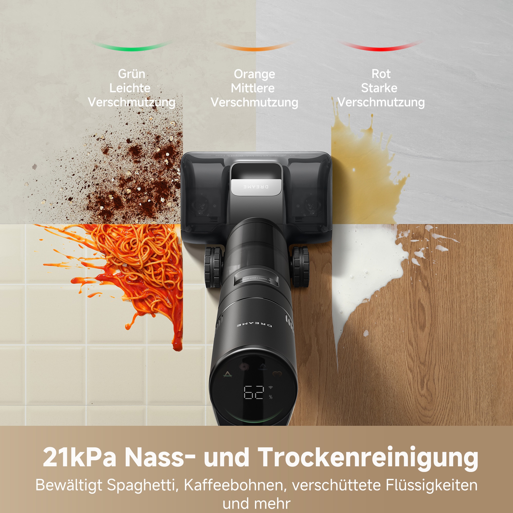 Dreame Nass-Trocken-Sauger »H15 Pro, 21.000 Pa Saugkraft, GapFree,180°-Design, Selbstreinigung«, Triple-Edge-Reinigung, TangleFree, App-Control, Heißlufttrocknung