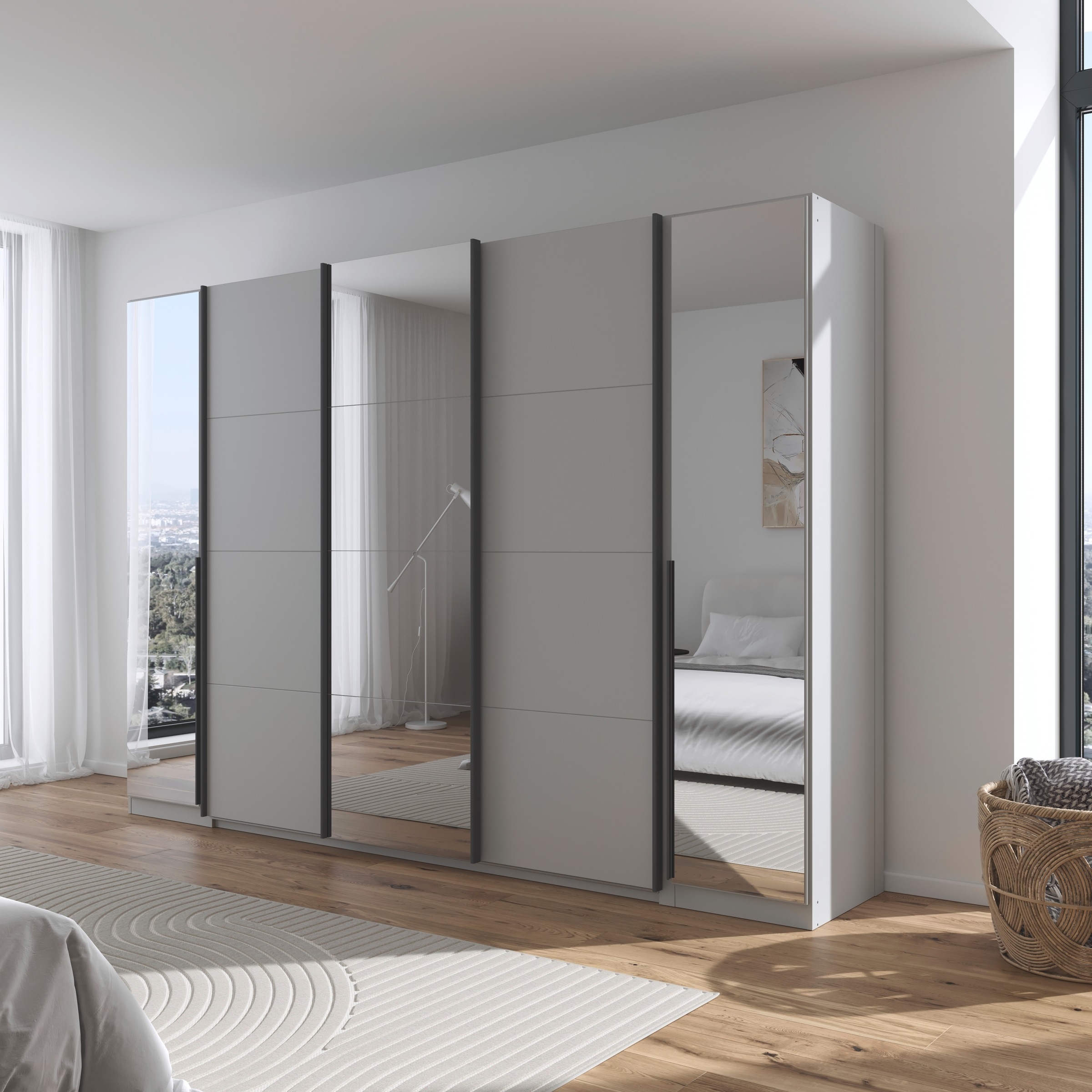 rauch Schwebetürenschrank »Agordo«, (im angesagten Mix aus Dreh- und Schwebetüren), optional mit Spiegel und zwei Griff-Farben MADE IN GERMANY