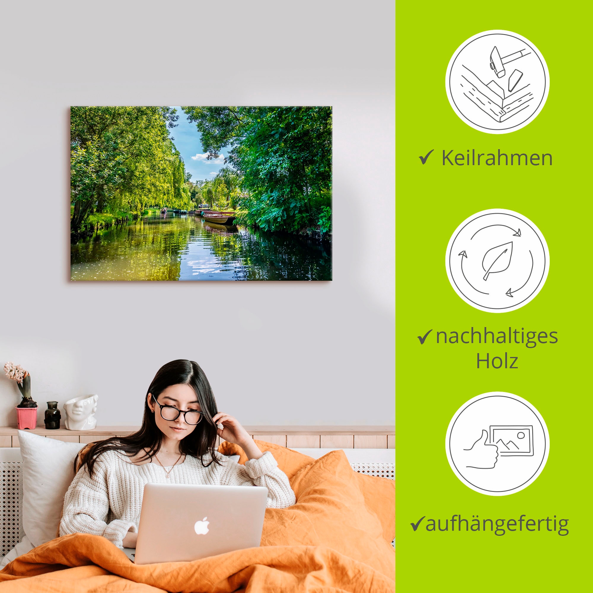 Artland Leinwandbild »Kahnfahrt durch die Fließe im Spreewald« Gewässer 1 Stk. tlg. auf Holzrahmen gespannt