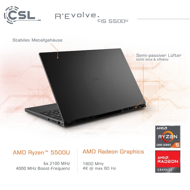 CSL Notebook »R\'Evolve C15 5500U / 16GB / 4000GB / Windo 11 Home«, 39,6 cm,  / 15,6 Zoll, 4000 GB SSD bestellen | UNIVERSAL