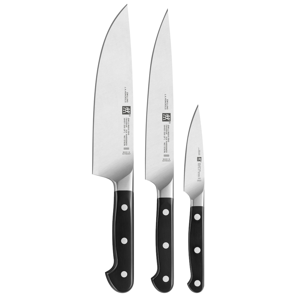 Zwilling Messer-Set »Pro«, (Set, 3 tlg., Spick- &Garniermesser (11 cm),Fleischmesser (20 cm)Kochmesser (20 cm), Edelstahl 18/10, aus einem Stück geschmiedet