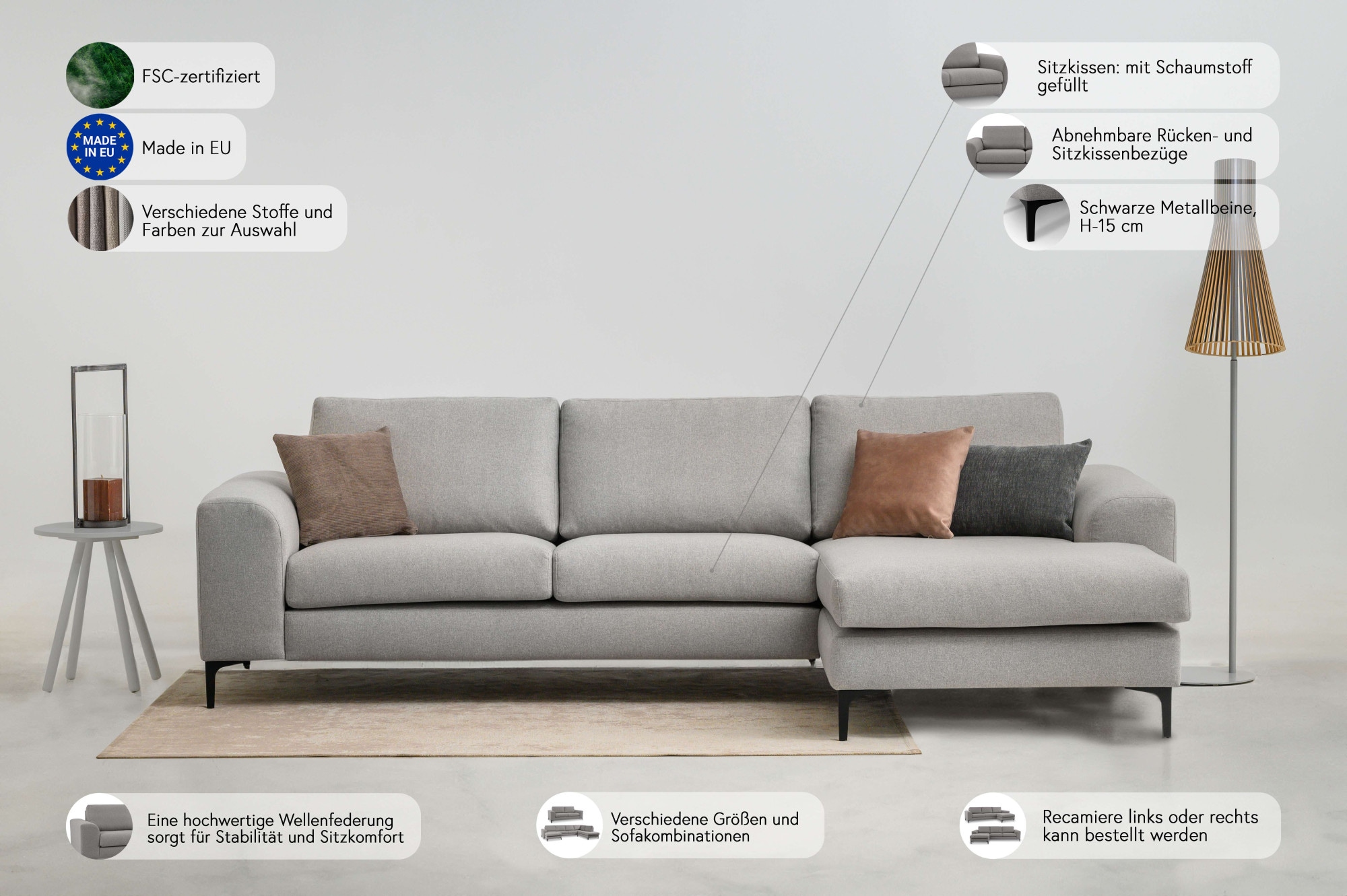 OTTO home Ecksofa »Henry« mit Metallbeinen, in modernem Design