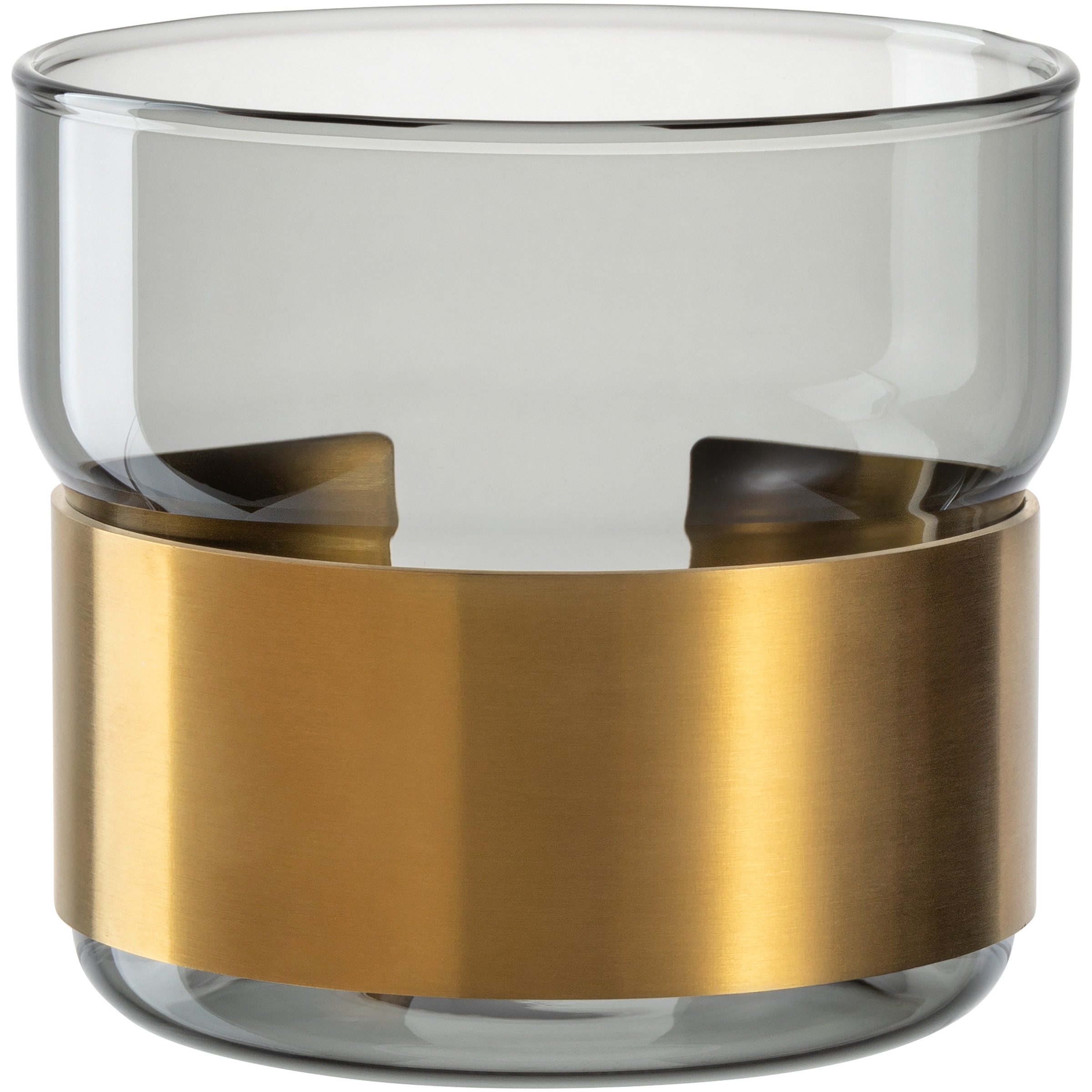 LEONARDO Teelichthalter "Silenzio" aus grauem Glas mit goldener Metallspange