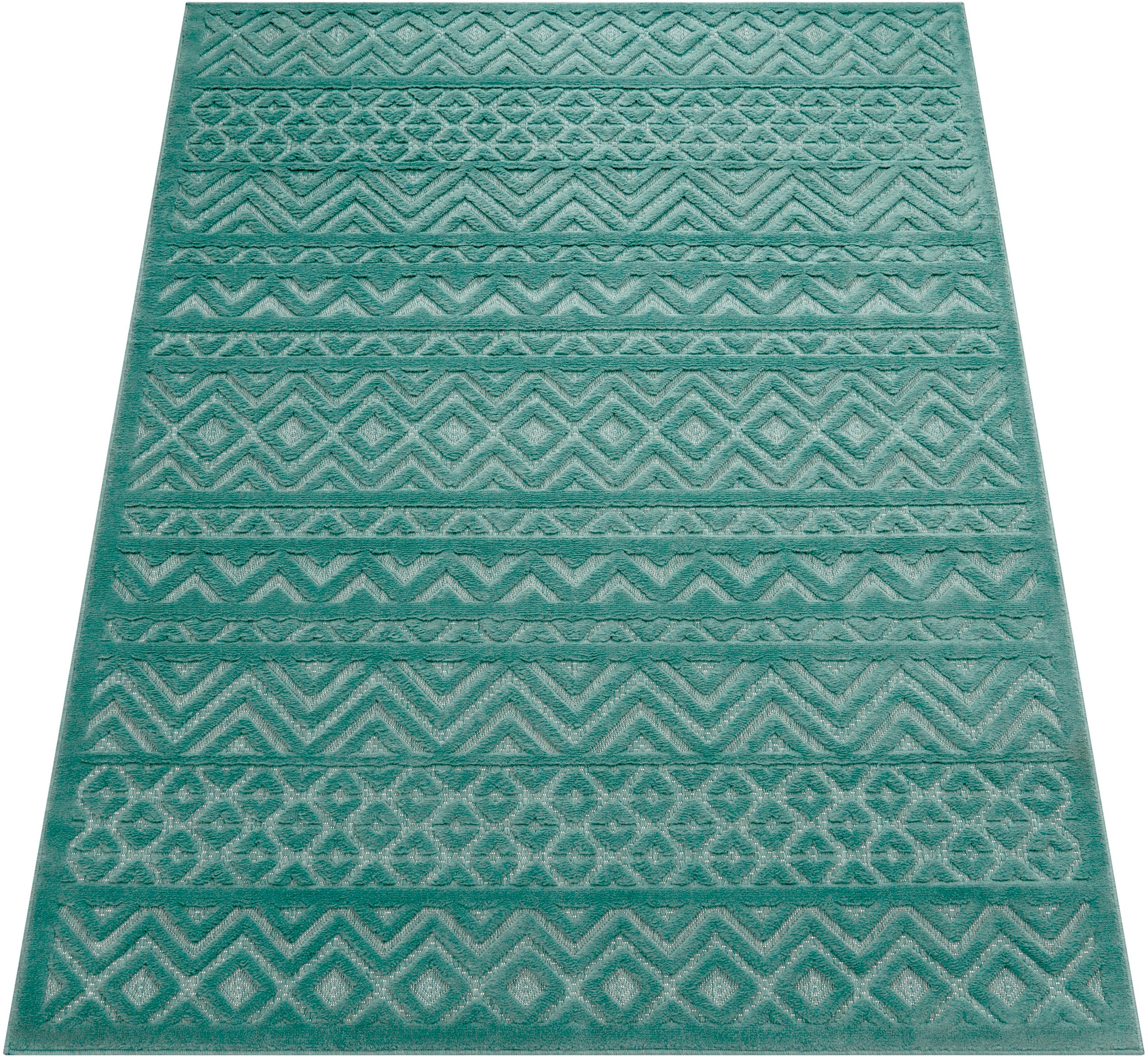 Paco Home Uni-Farben, Effekt, »Livorno Hoch-Tief rechteckig, Teppich Rauten Scandi, 673«, Muster, Outdoor geeignet