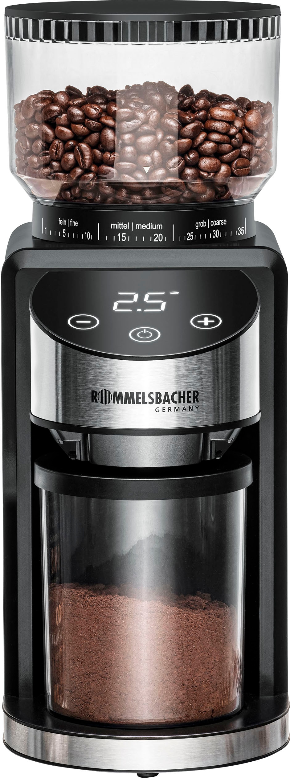 Rommelsbacher Kaffeemühle »EKM 400«, 200 W, Kegelmahlwerk, 220 g Bohnenbehälter, mit Kegelmahlwerk, Antistatik-Funktion, 35 Mahlgrade