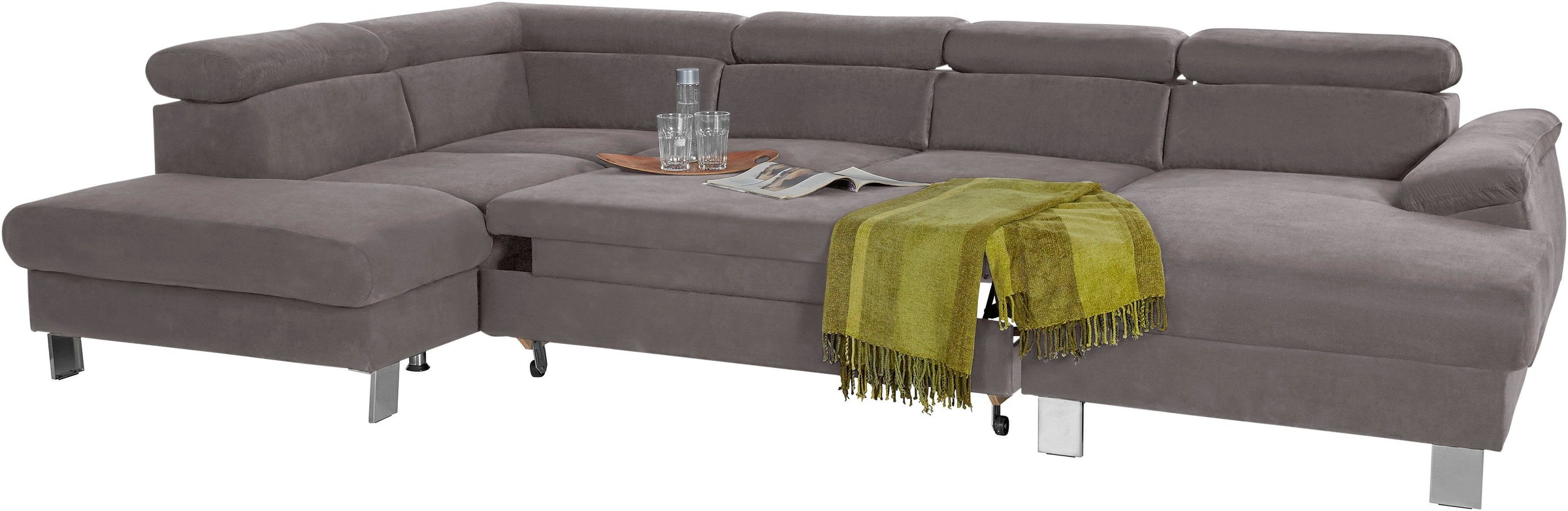 COTTA Polstergarnitur »Komaris U-Form«, (Set), Set bestehend aus: Wohnlandschaft mit Kopfteilverstellung & Hocker