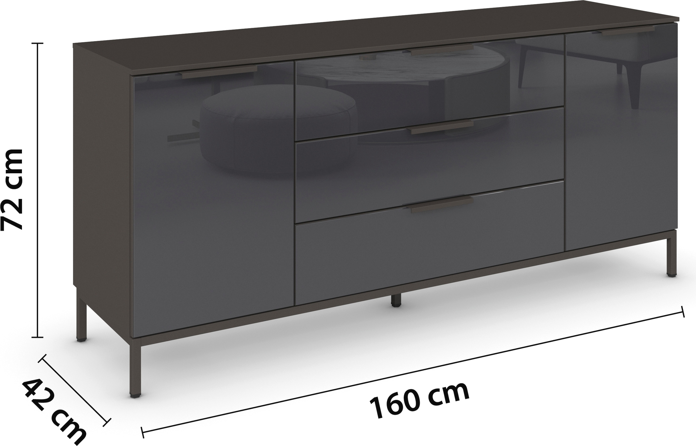 rauch Kombikommode »Kommode Türkommode Sideboard Kombikommode FLIPP mit Glasfront« Breite 160 cm mit 2 Einlegeböden,  2-türig mit 3 Schubladen und Soft-Close-Funktion sowie Glasfront