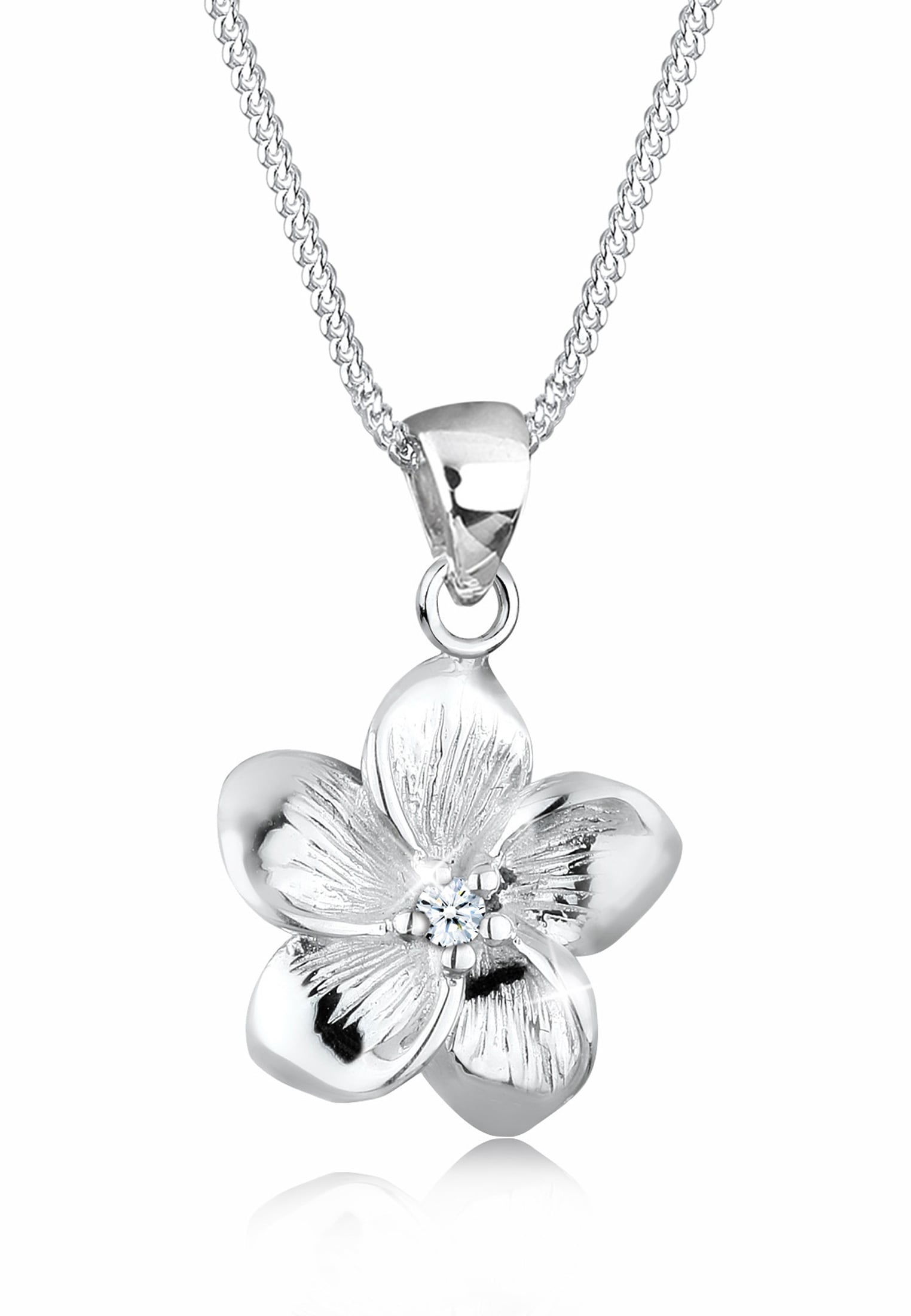 Elli DIAMONDS Silberkette »Halskette Frangipani Blüte Diamant (0.03 ct) 925 Silber«