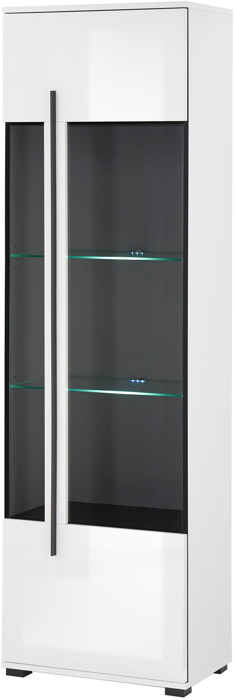 INOSIGN Vitrine »Cantara, Vitrinenschrank in Eiche Evoke oder weiß, Standvitrine«, schwarzer Stangengriff, ausreichend Stauraum, vielseitig einsetzbar