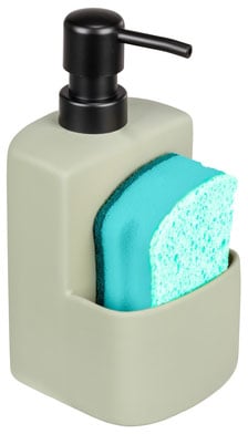 WENKO Spülmittelspender »Modell Festival«, aus Keramik, Soft-Touch Beschichtung, mit Spülschwamm-Fach, 380 ml