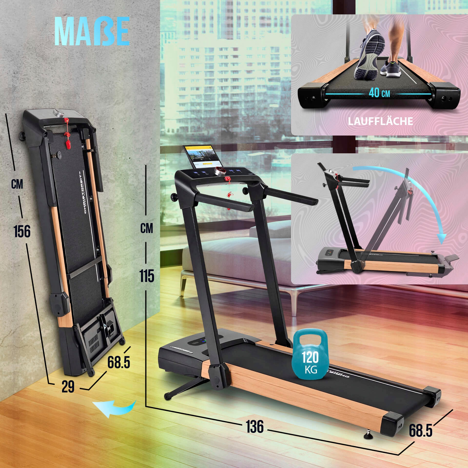 Christopeit Sport® Laufband »2 in 1 S«, (1 tlg., inkl. Bluetooth-Musikboxen), bis max. 14 km/h, klappbar