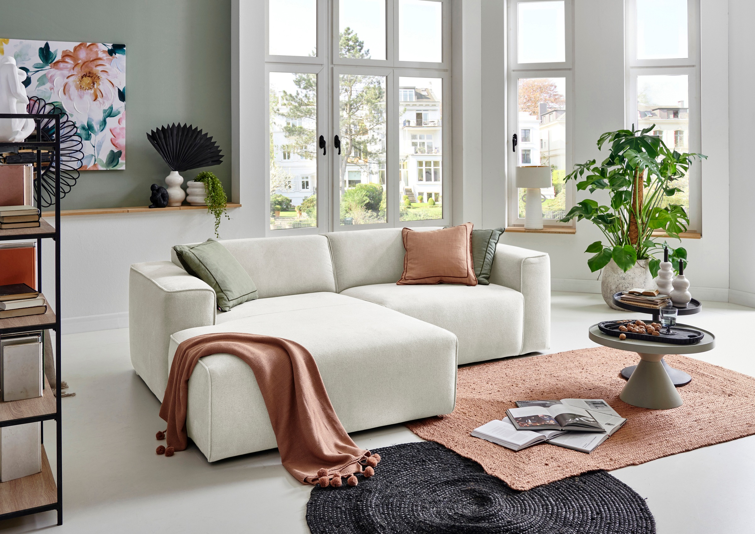 andas Ecksofa »Noord mit Kedernaht, Breite 234 cm«, Cord, Struktur, Webstoff, mit Wellenunterfederung, Massivholzrahmen