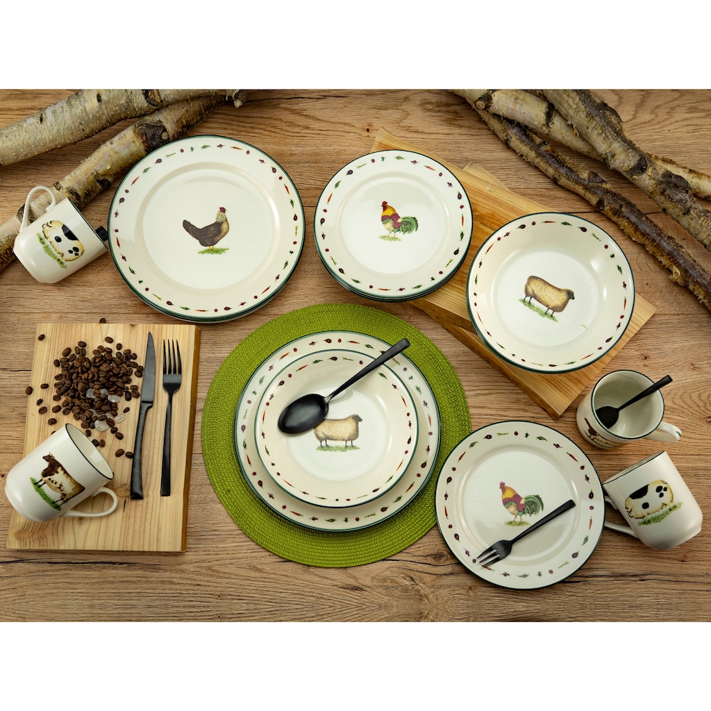 CreaTable Kombiservice »Geschirr-Set Farms Animals«, (Set, 16 tlg., Kaffeeservice und Tafelservice im Set, für 4 Personen)