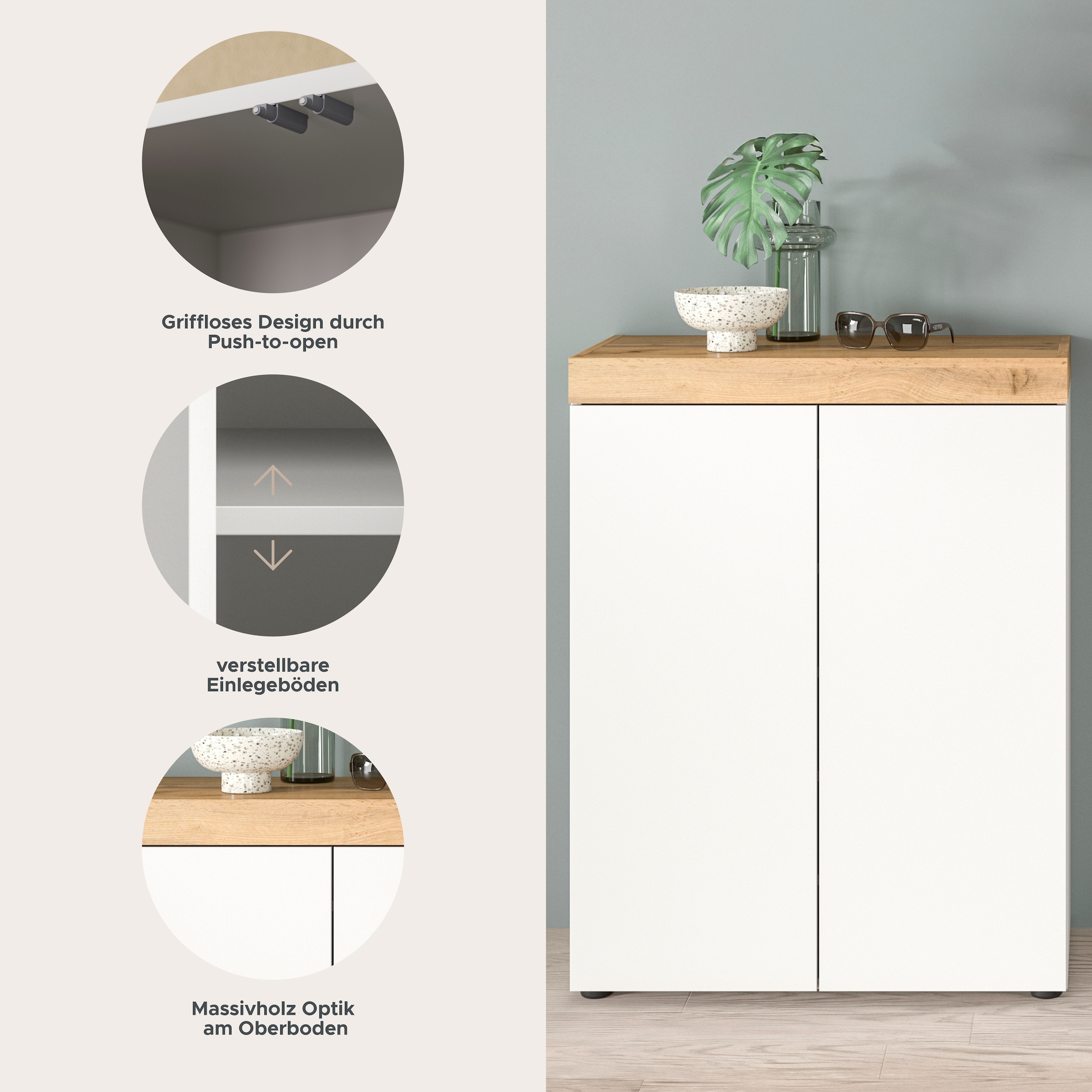 OTTO home Schuhschrank »MAMBO, TOPSELLER!, Breite 77cm, stehend & hängend, push-2-open« 2 farbige Ausführung, 1 Stk. tlg. Schuhschrank, Schuhkommode, Flur, Diele