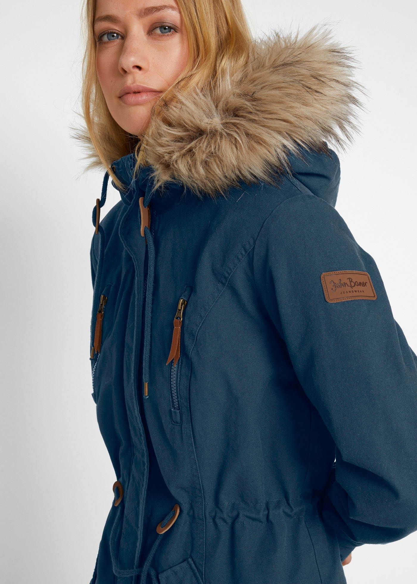 bonprix Parka mit Kapuze Regular Fit, mit Kapuze mit Fellimitat, mit Stehkragen