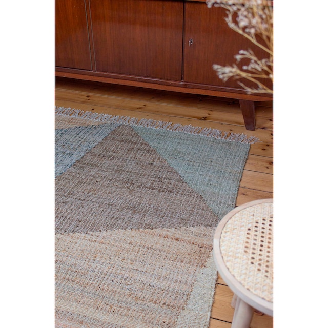 Fransen, aus Teppich Looop Jute mit Wohnzimmer Teppich Green mit rechteckig, Baumwolle, »Vincent GL-82111«, Naturfaser