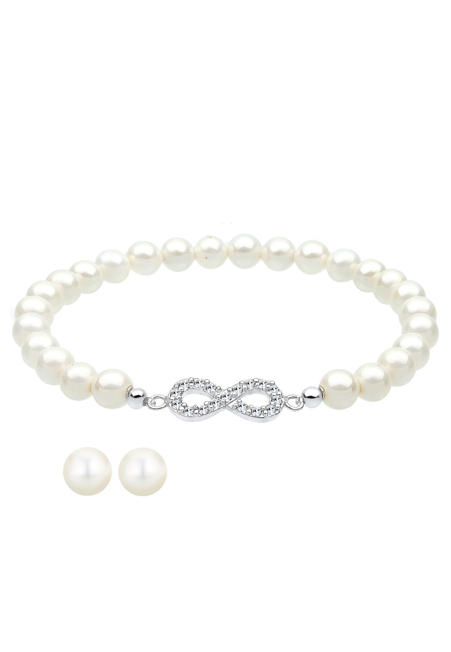 Elli Ohrring und Ketten Set »Schmuckset Set mit Infinity Symbol Muschelkernperlen Weiß 925 Sterling Silber«