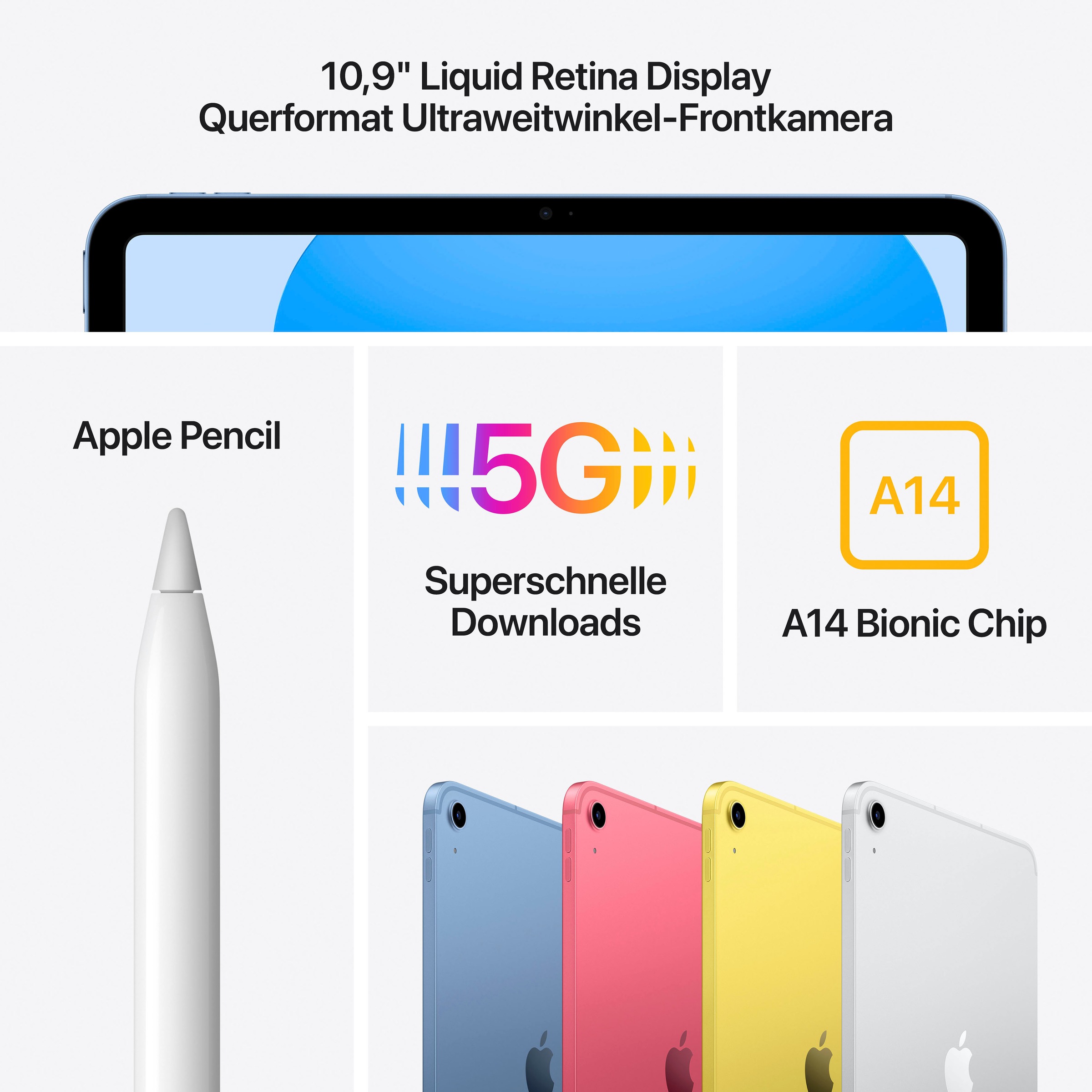 Apple Tablet »iPad Wi-Fi + Cellular 10. Generation inklusive Poweradapter«, (27,68 cm / 10,9 Zoll), iPadOS, 5G,)