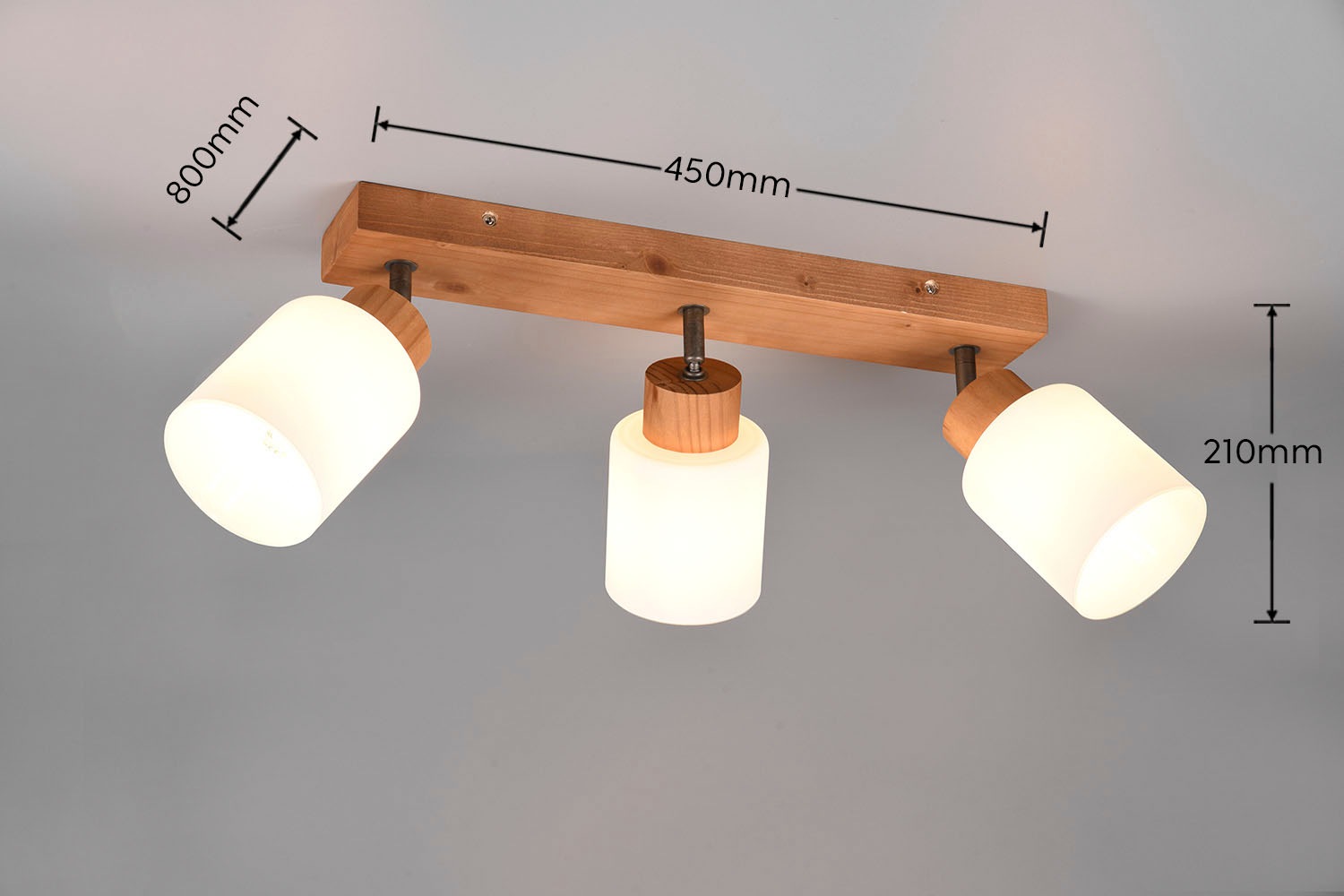 REALITY Leuchten Deckenstrahler »Assam«, 3 flammig, Leuchtmittel E14 | ohne Leuchtmittel, Spot 3-flg. Naturholz, exkl 3xE14 max 25W, Glasschirm weiß schwenkbar