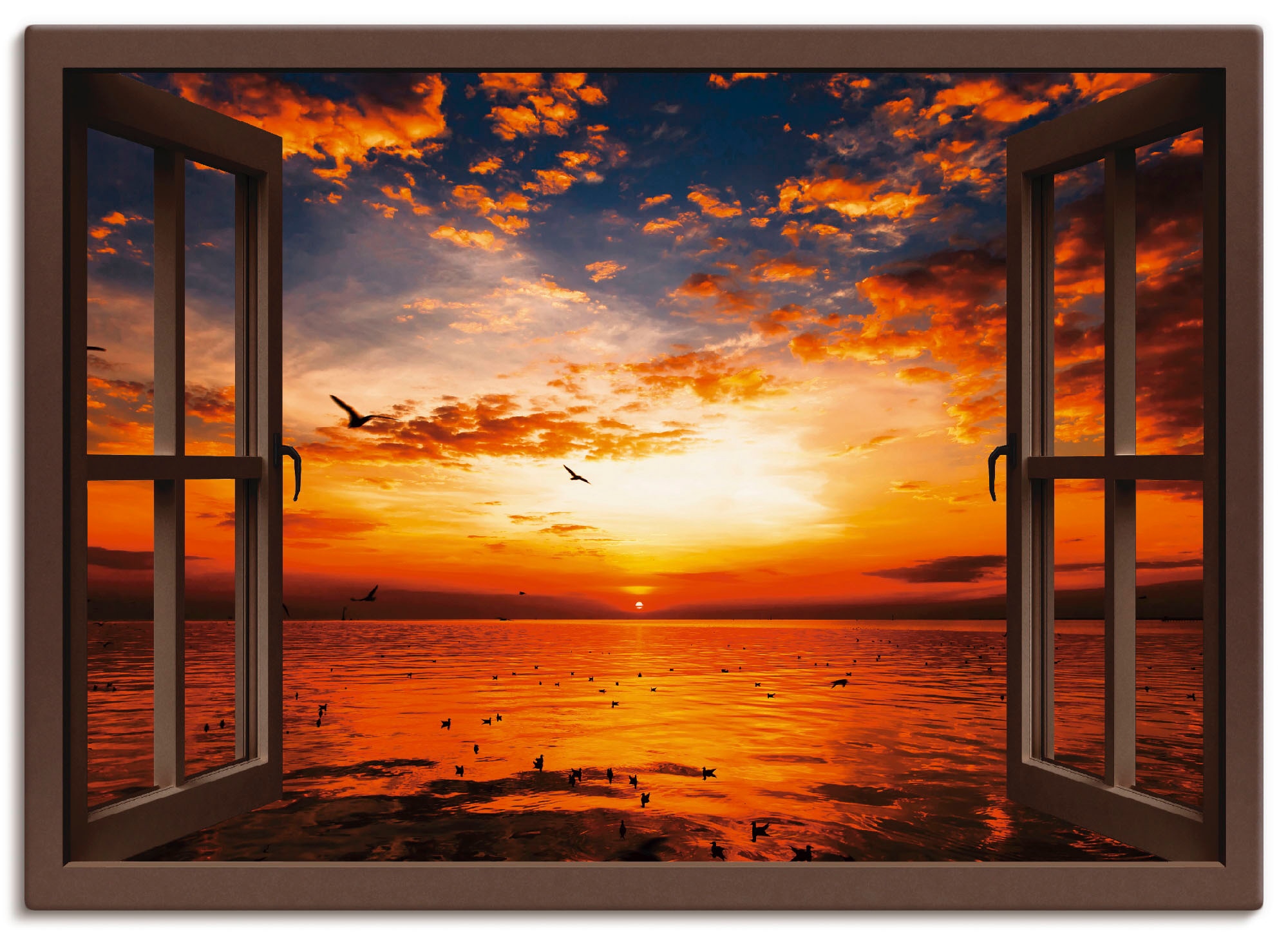 Artland Wandbild »Fensterblick Sonnenuntergang am Strand«, Fensterblick, (1  St.), als Leinwandbild, Poster, Wandaufkleber in verschied. Größen auf  Raten kaufen