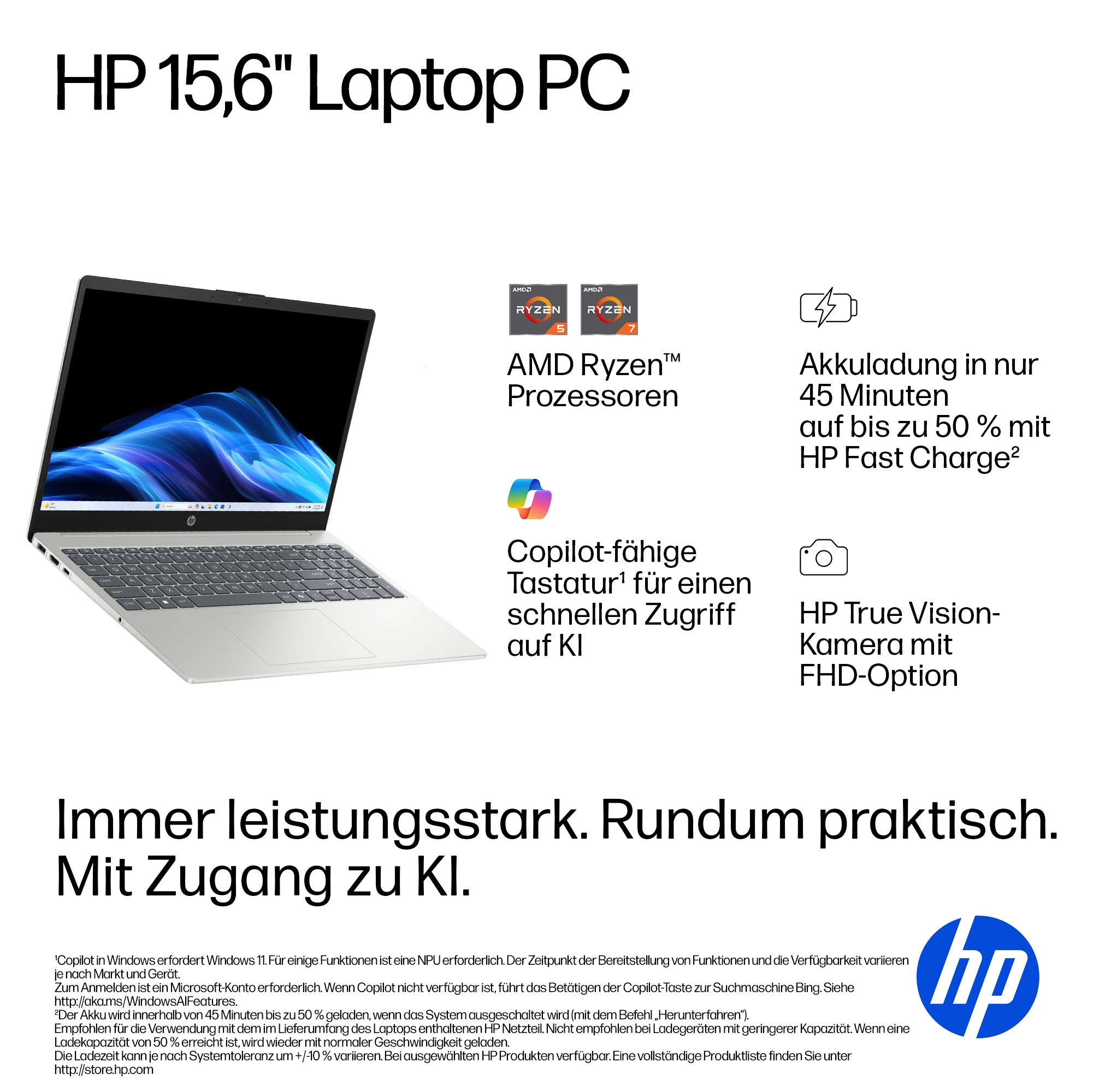 HP Notebook »15-fc1031ngx« 39,6 cm / 15,6 ″ AMD Ryzen 3 Radeon™ 610M 256 GB SSD