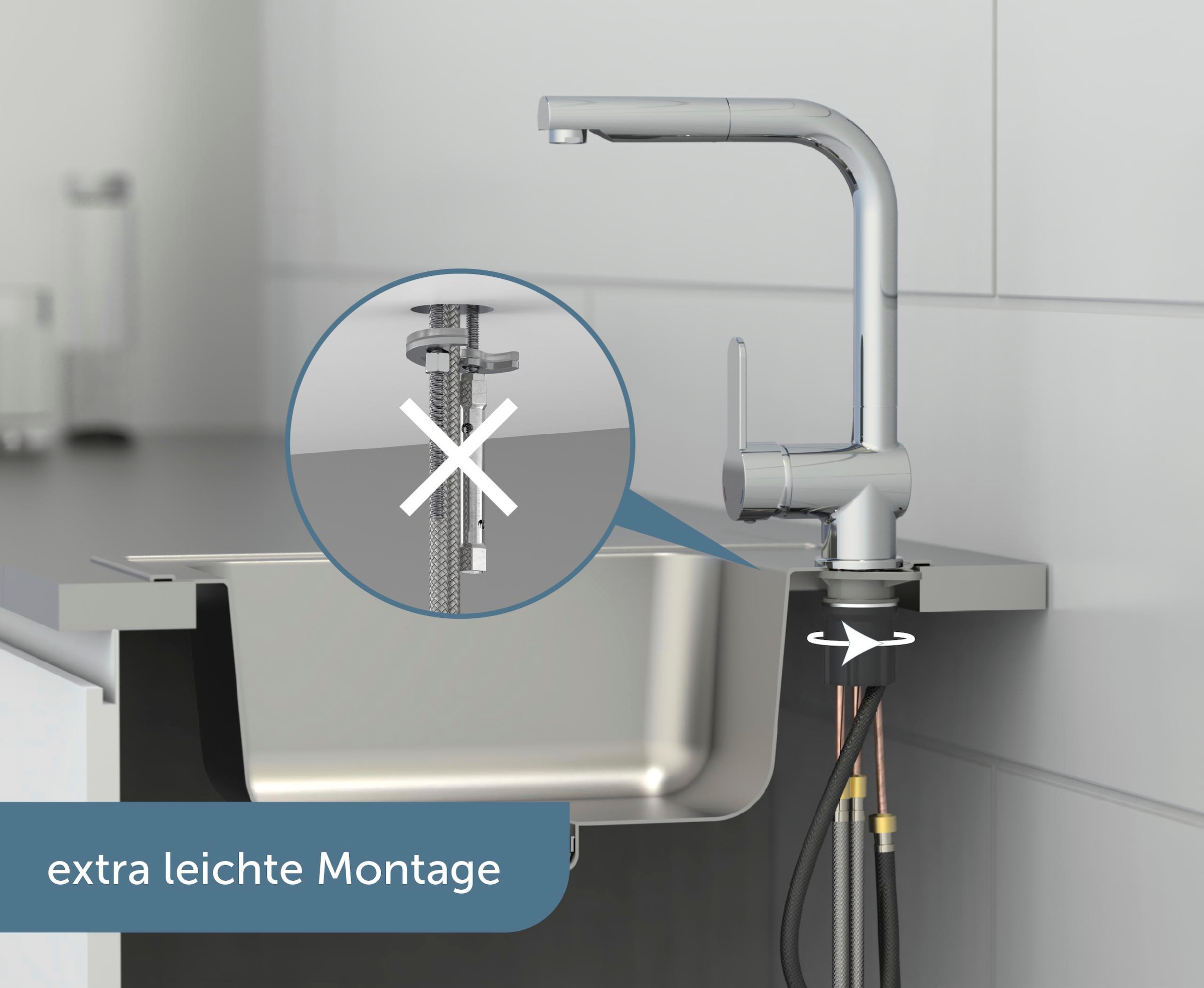 Schütte Spültischarmatur »LONDON« Hochdruckarmatur mit Cold-Start-Funkt., 360° schwenkbar, herausziehbar