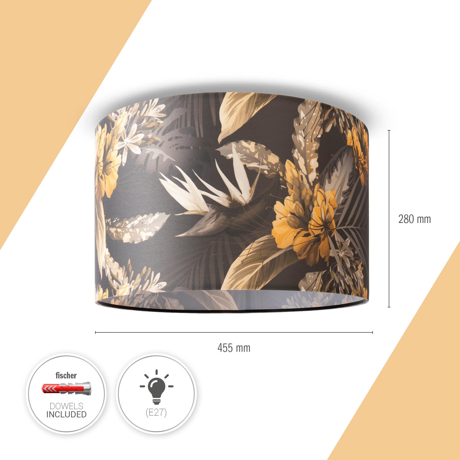 Paco Home Deckenleuchte »Hugo Flower«, Leuchtmittel E27 | ohne Leuchtmittel, Stoffdeckenleuchte Blumenmuster Lampenschirm Rund E27 Wohnzimmer