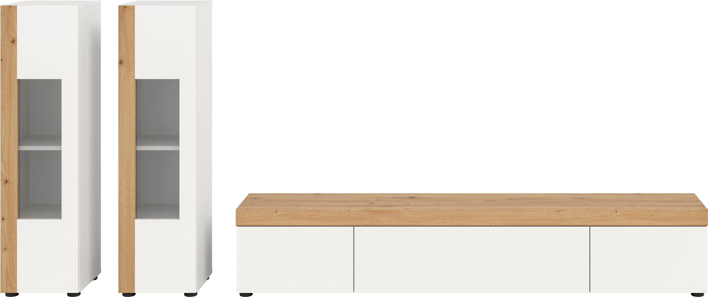 INOSIGN Wohnwand »Svala, Breite 180 cm, Wohnkombination«, (Set, 3 St.), stehend u. hängend montierbar, Vitrinenschränke, Lowboard