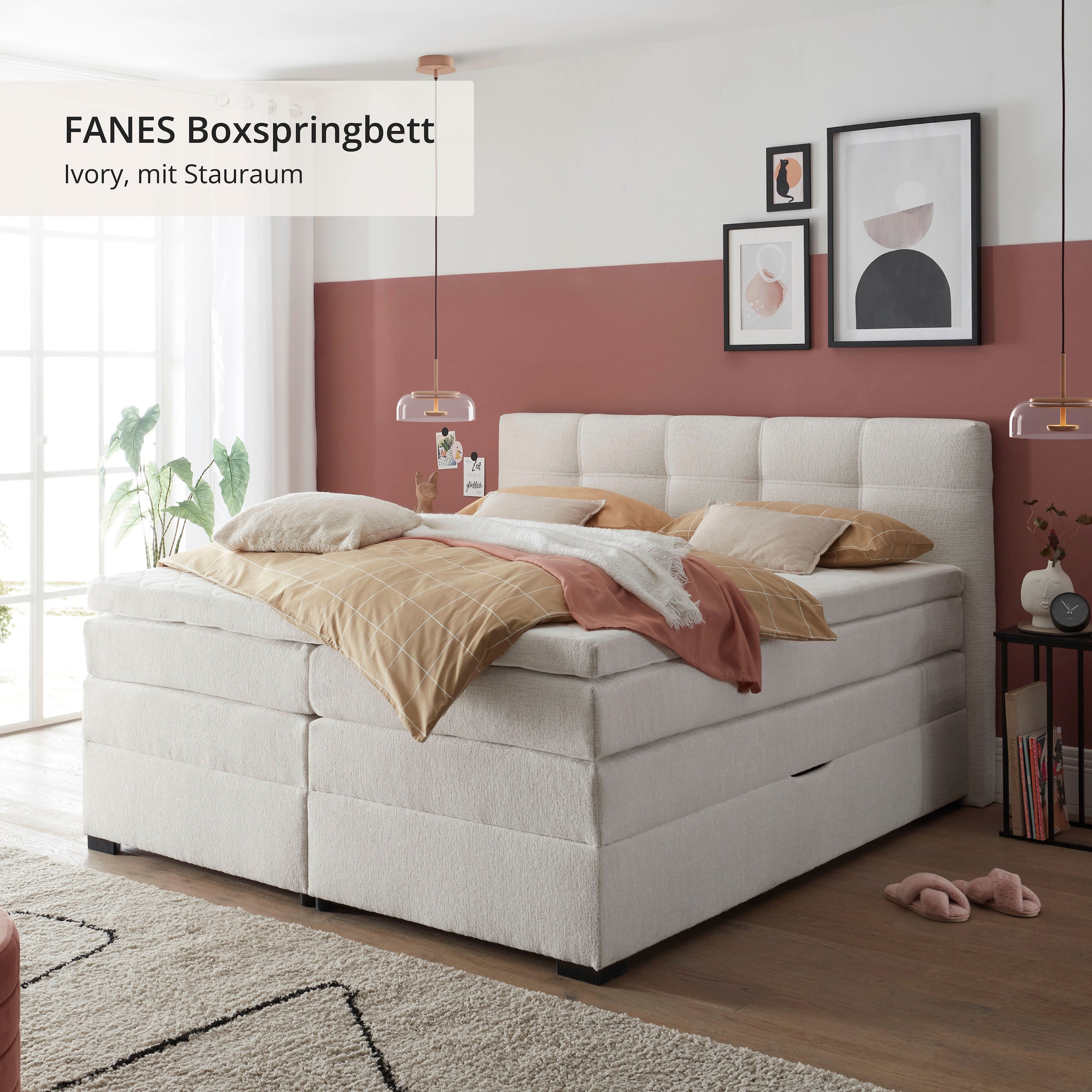 ED EXCITING DESIGN Boxspringbett »FANES, Doppelbett mit Bettkasten und Taschenfederkernmatratze H3« 5 Stk. tlg. mit 7cm Visco-Topper, hochwertiger Chenille-Bezug, 180x200cm