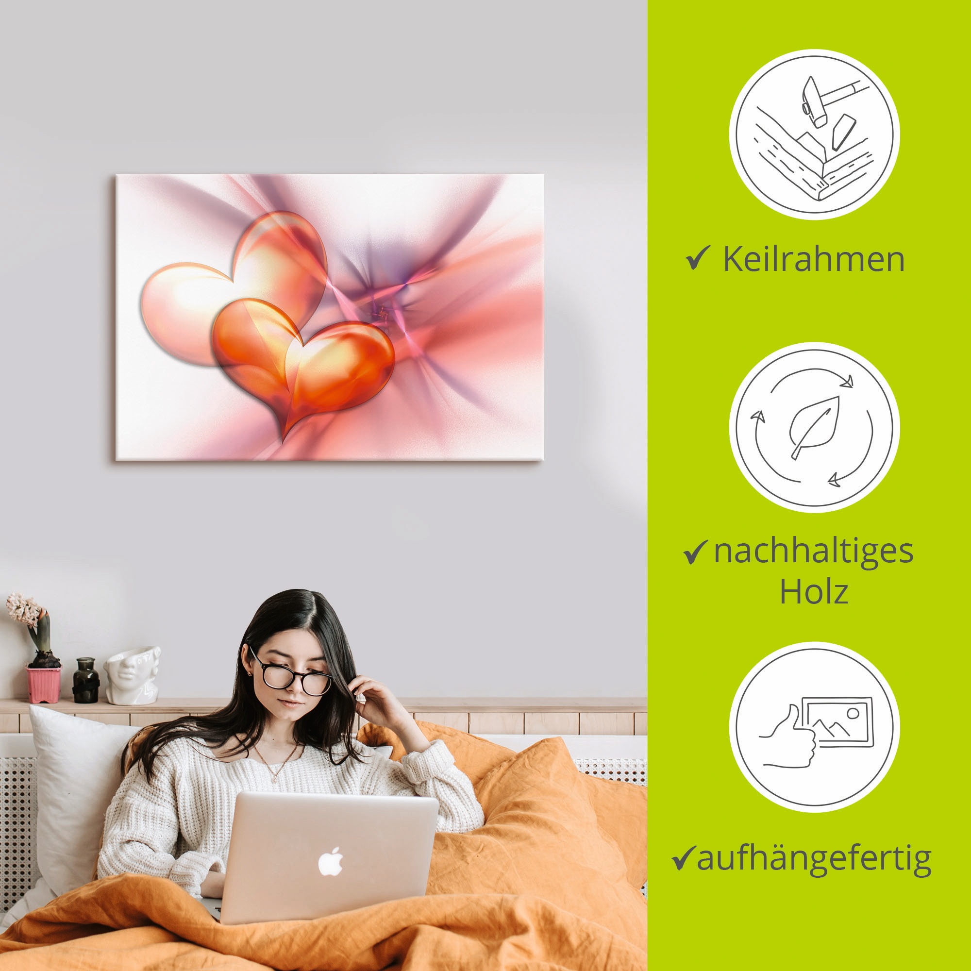 Artland Wandbild »Das höchste Glück« Herzen 1 Stk. tlg. als Alubild, Outdoorbild, Leinwandbild, Poster, Wandaufkleber