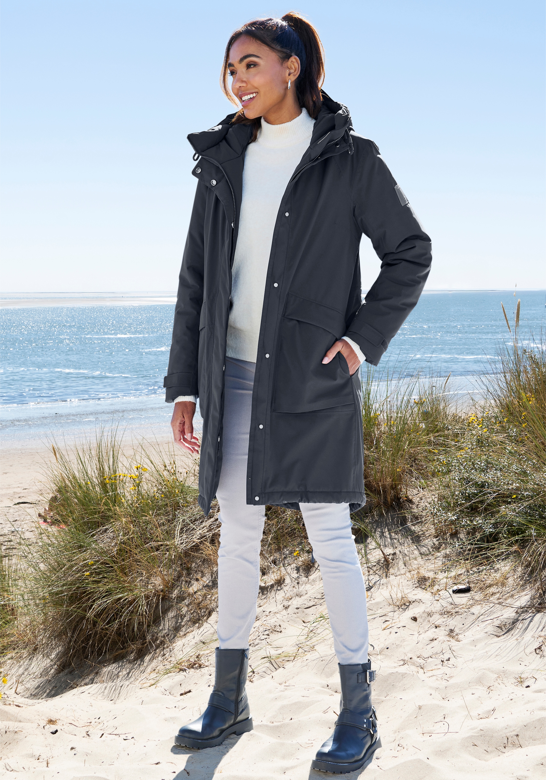 Elbsand Winterjacke mit Kapuze mit verstellbarer Kapuze und aufgesetzten Taschen