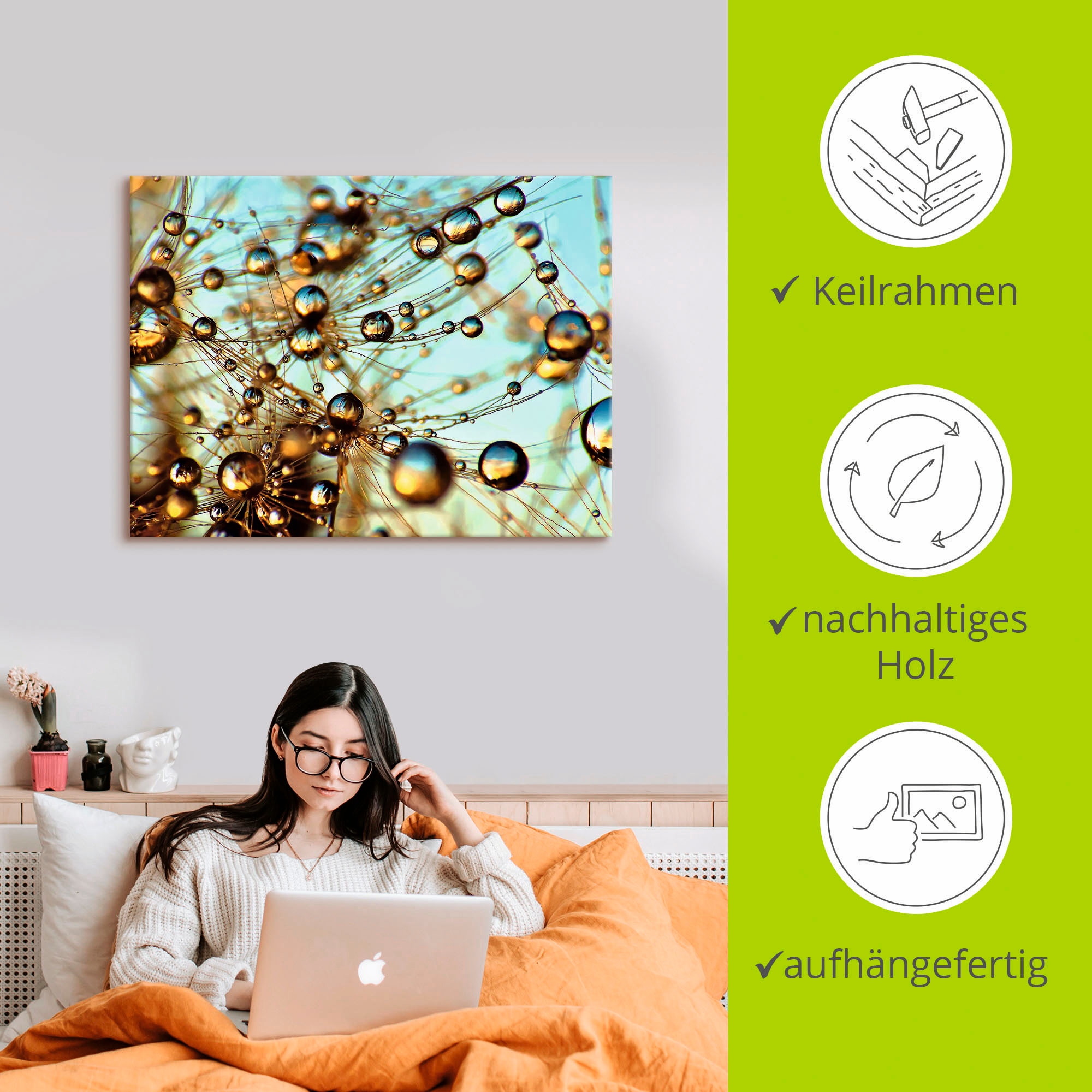 Artland Leinwandbild »Pusteblume tausend Tropfen« Blumen 1 Stk. tlg. auf Holzrahmen gespannt