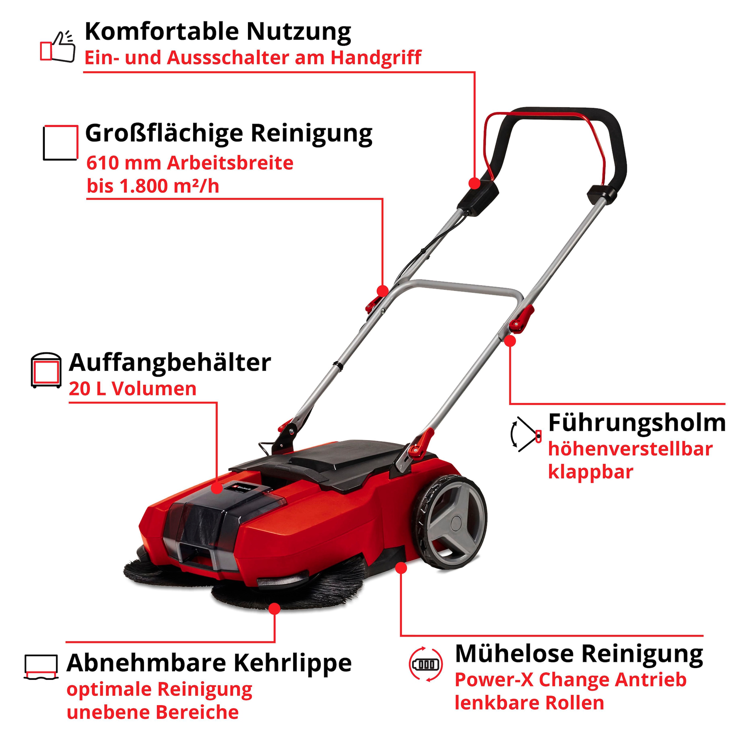 Einhell Handkehrmaschine »Akku-Kehrmaschine TE-SW 18/610 Li-Solo«, (1 St.)