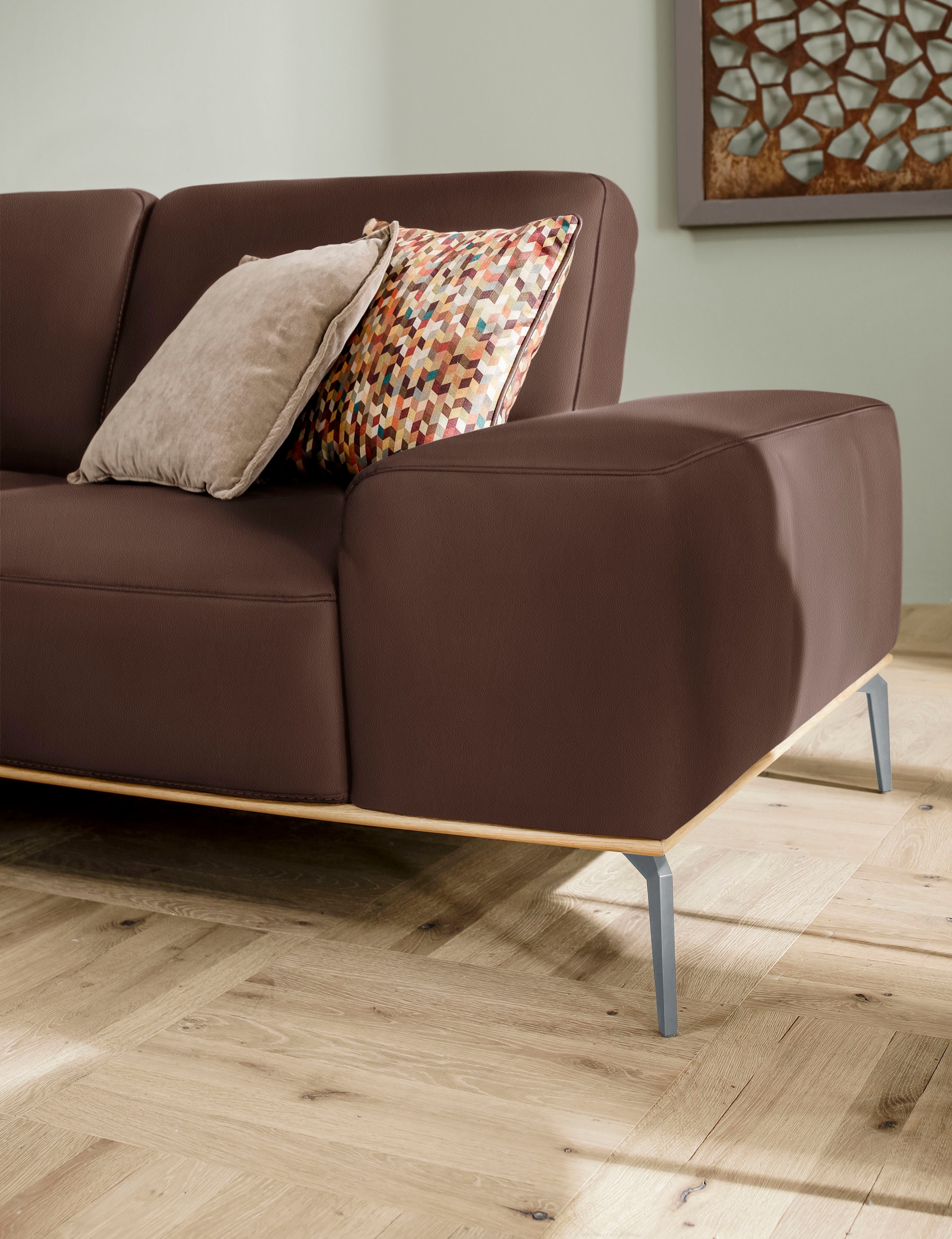 W.SCHILLIG Ecksofa »run, Designsofa mit tollem Sitzkomfort, bequem, L-Form«, mit elegantem Holzsockel, Füße in Silber matt, Breite 299 cm