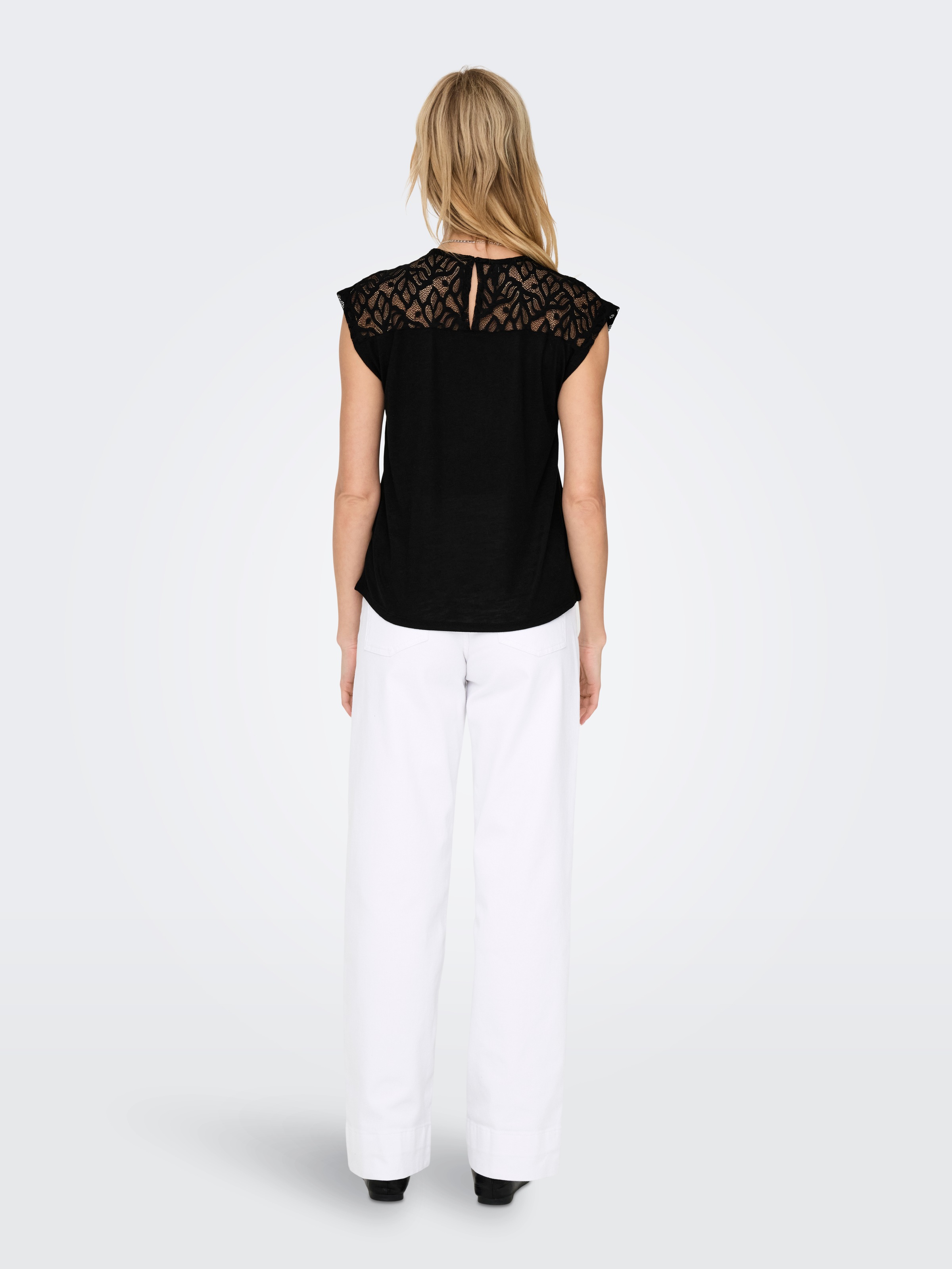ONLY Spitzenshirt »ONLSINDY LIFE S/S O-NECK MIX TOP JRS«