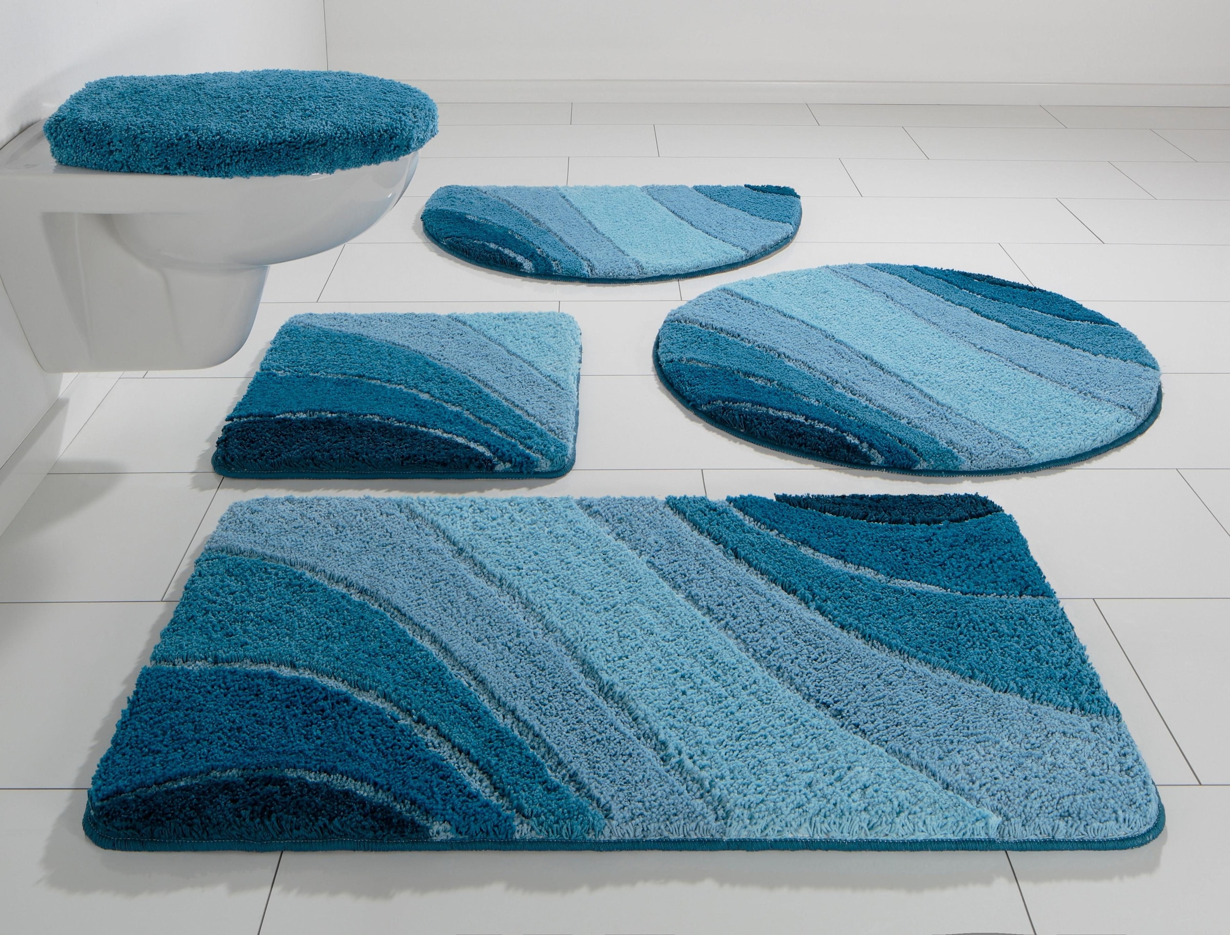 my home Badematte »Josie, Badvorleger, Badezimmer Teppich«, rutschhemmend beschichtet, fußbodenheizungsgeeignet-schnell trocknend-strapazierfähig, Badteppich, Badematten, rechteckig, rund & als 3-tlg. Set erhältlich