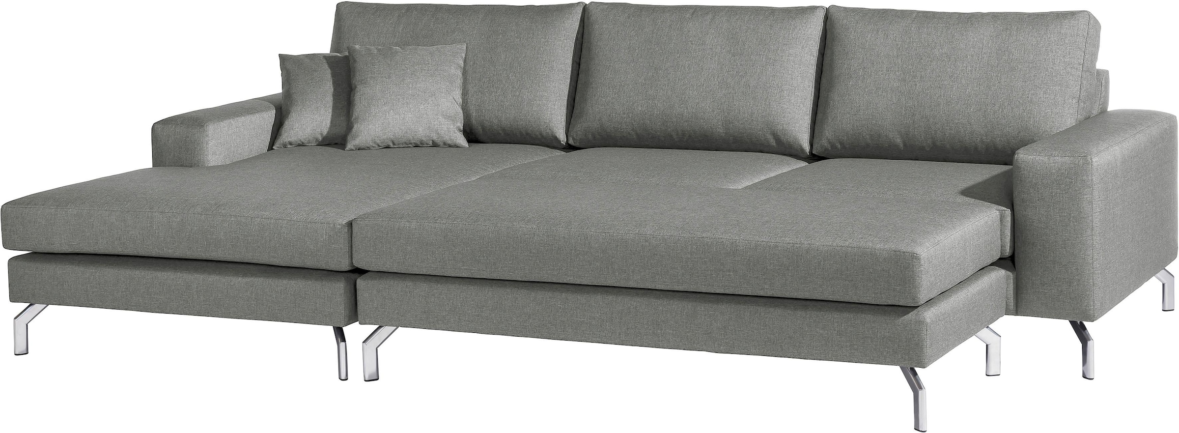 Max Winzer® Ecksofa »Flori Set inkl. Hocker, guter Sitzkomfort, aktuelles Design«, (Spar-Set, Ecksofa und Hocker), elegant mit abgewinkelten Chromfüßen, inklusive Zierkissen