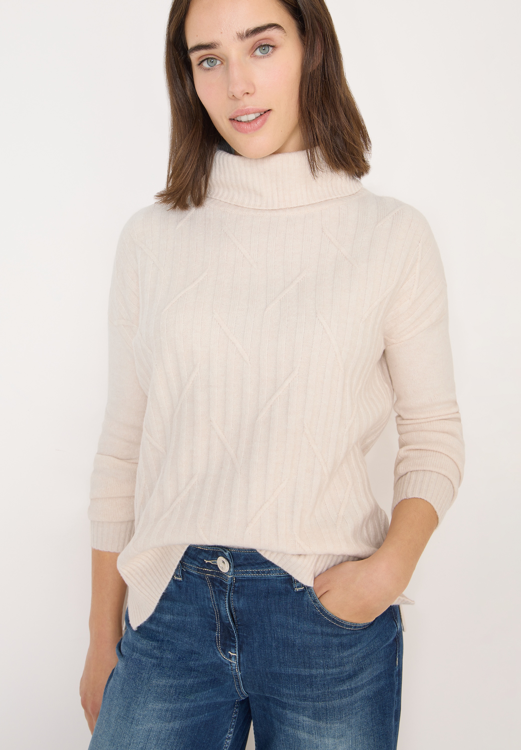 Cecil Rollkragenpullover mit Strick-Muster und Umlegekragen