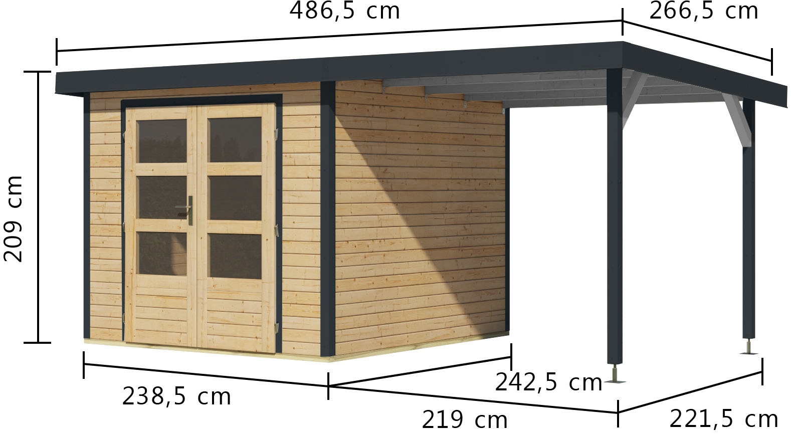 Karibu Gartenhaus »Jupiterino 3,5  SET, in verschiedenen Farben« inkl. Anbaudach