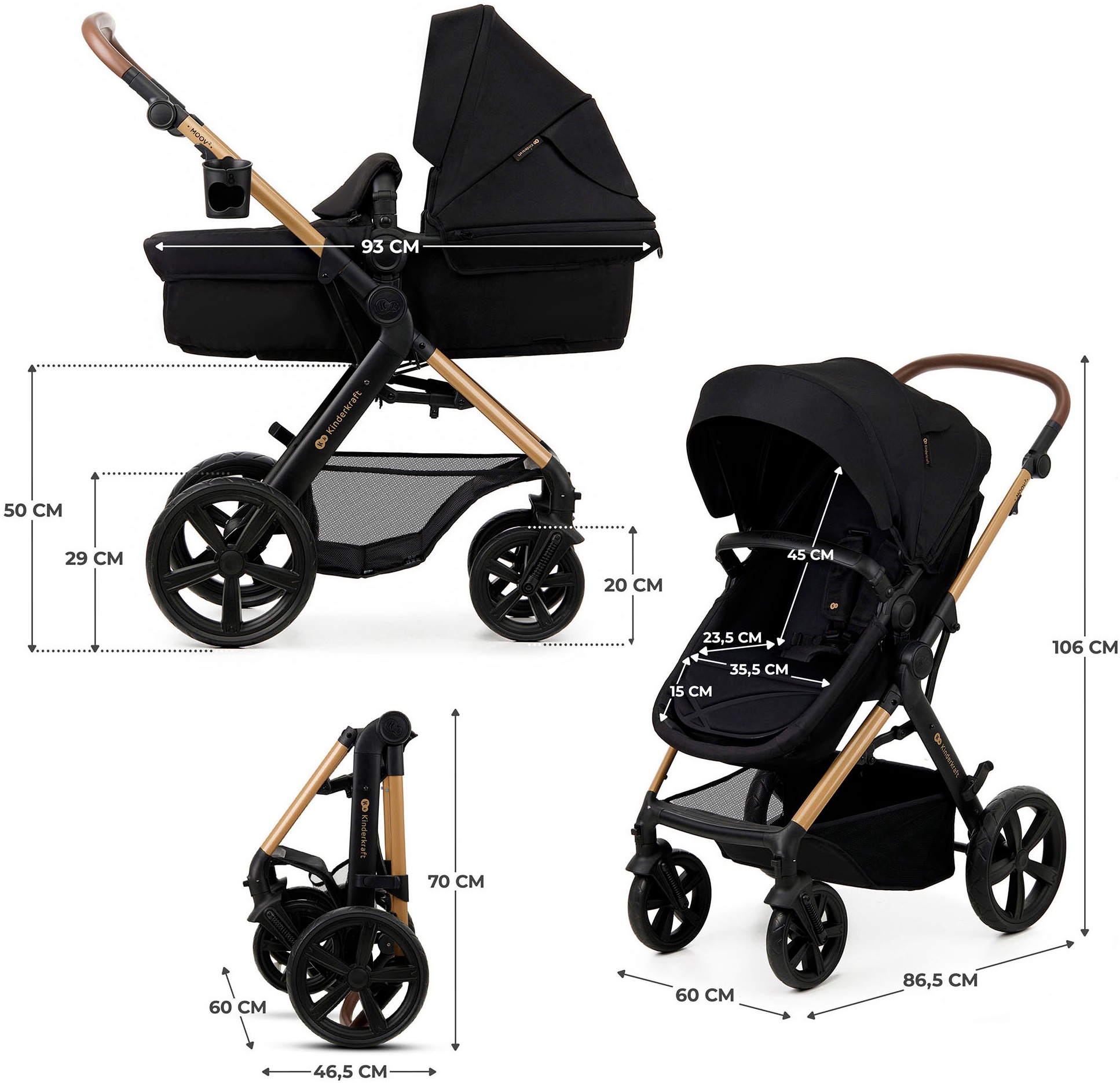 Kinderkraft Kombi-Kinderwagen »MOOV 2 4in1 EVA«, 27 kg, mit EVA-Rädern