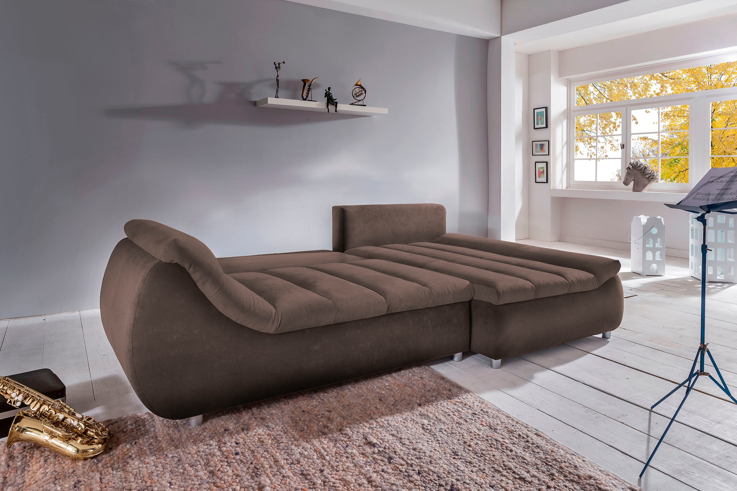 INOSIGN Ecksofa »Imola elegant und bequem, aktuelle Steppung im Sitz, L-Form«, wahlweise mit Bettfunktion